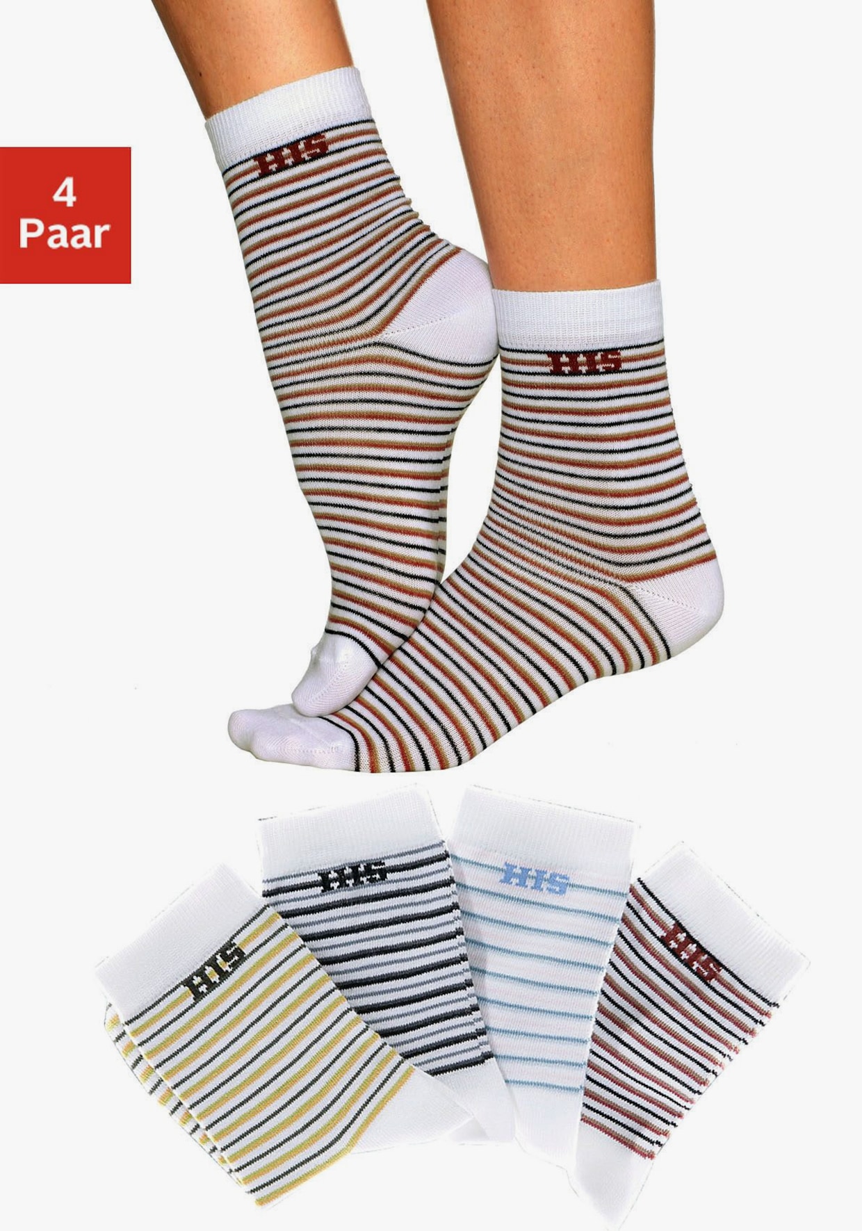 H.I.S Basicsocken - weiß-grün, weiß-grau, weiß-blau, weiß-braun