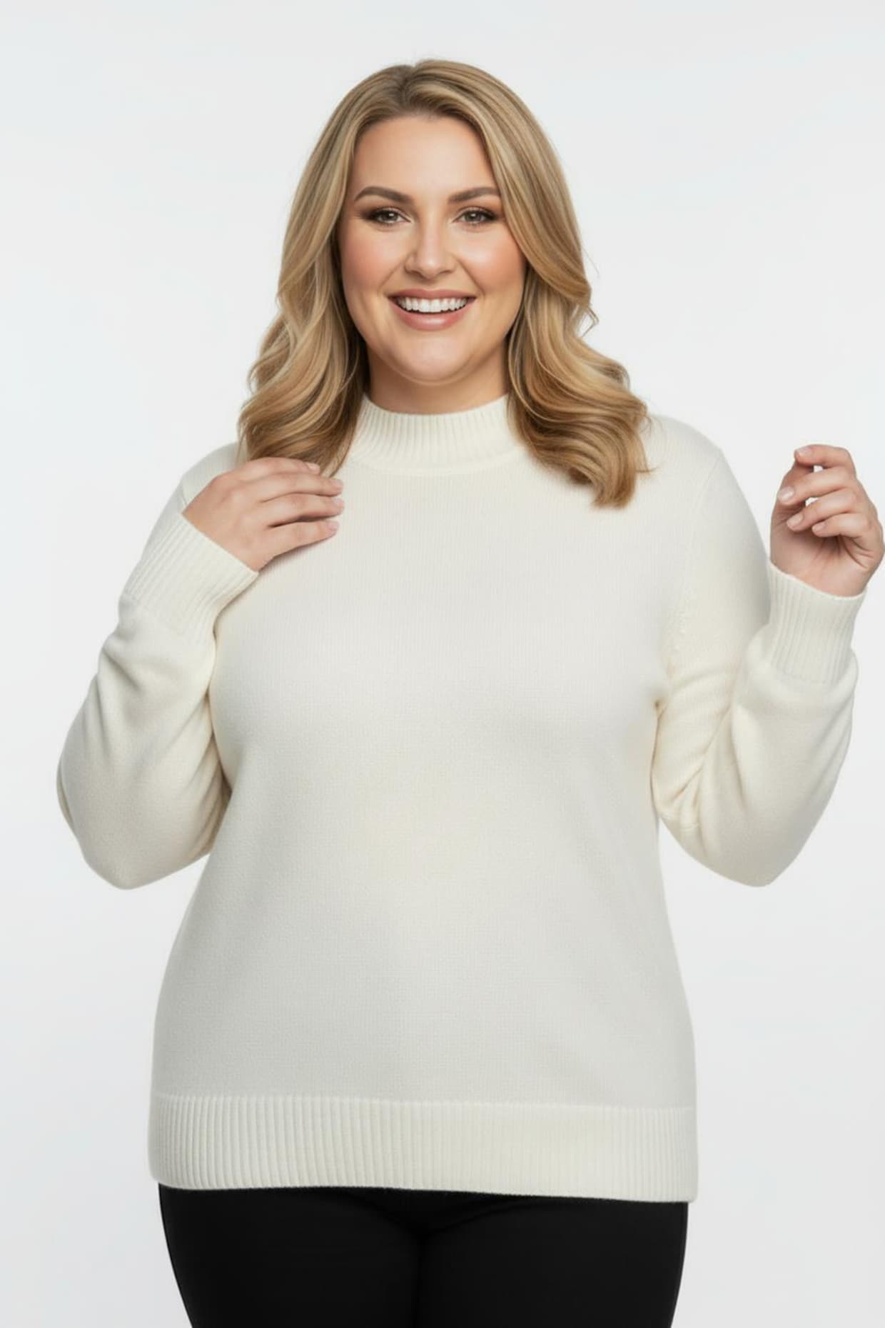 Stehkragenpullover mit Baumwolle - wollweiß