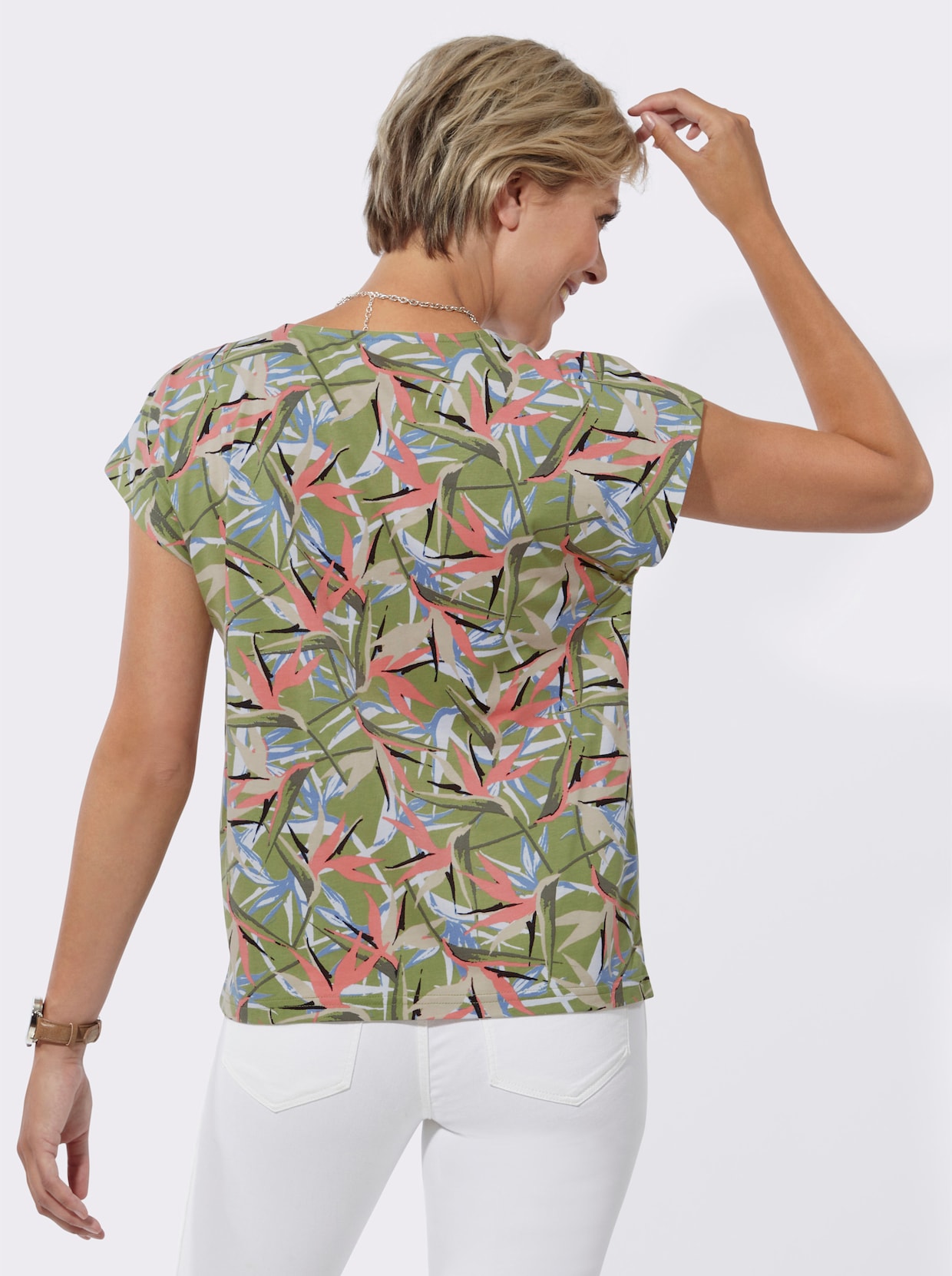 Print-Shirt - lindgrün-flamingo-bedruckt