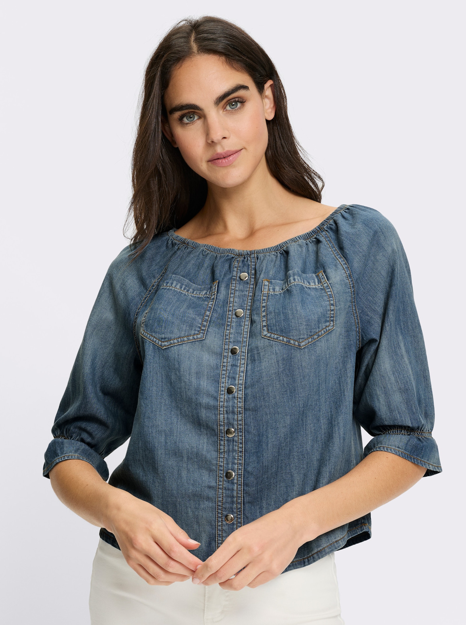 heine Jeansbluse mit Carmenausschnitt - blue-bleached