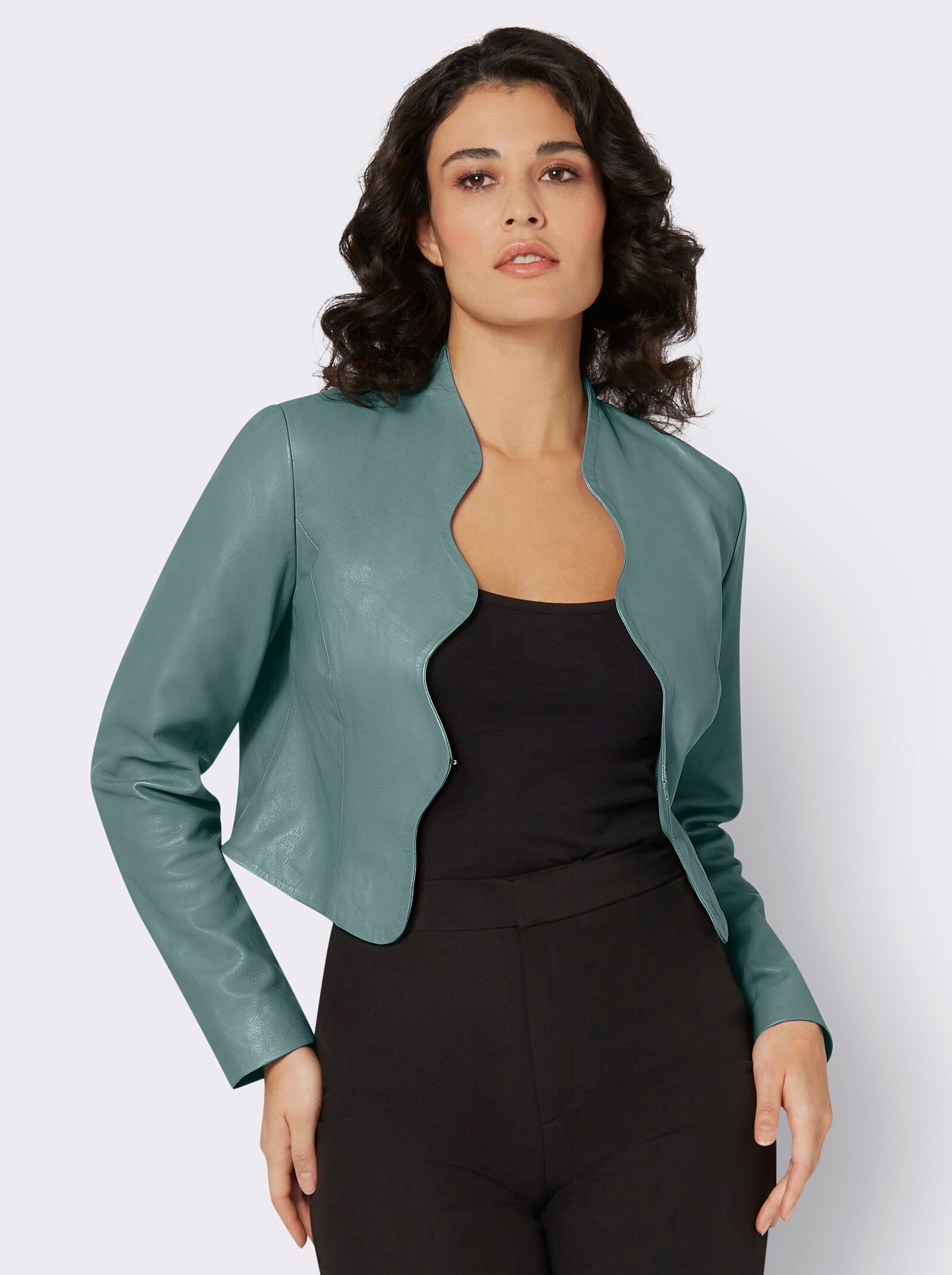 Mainpol Lederblazer im Bolero-Stil - jade