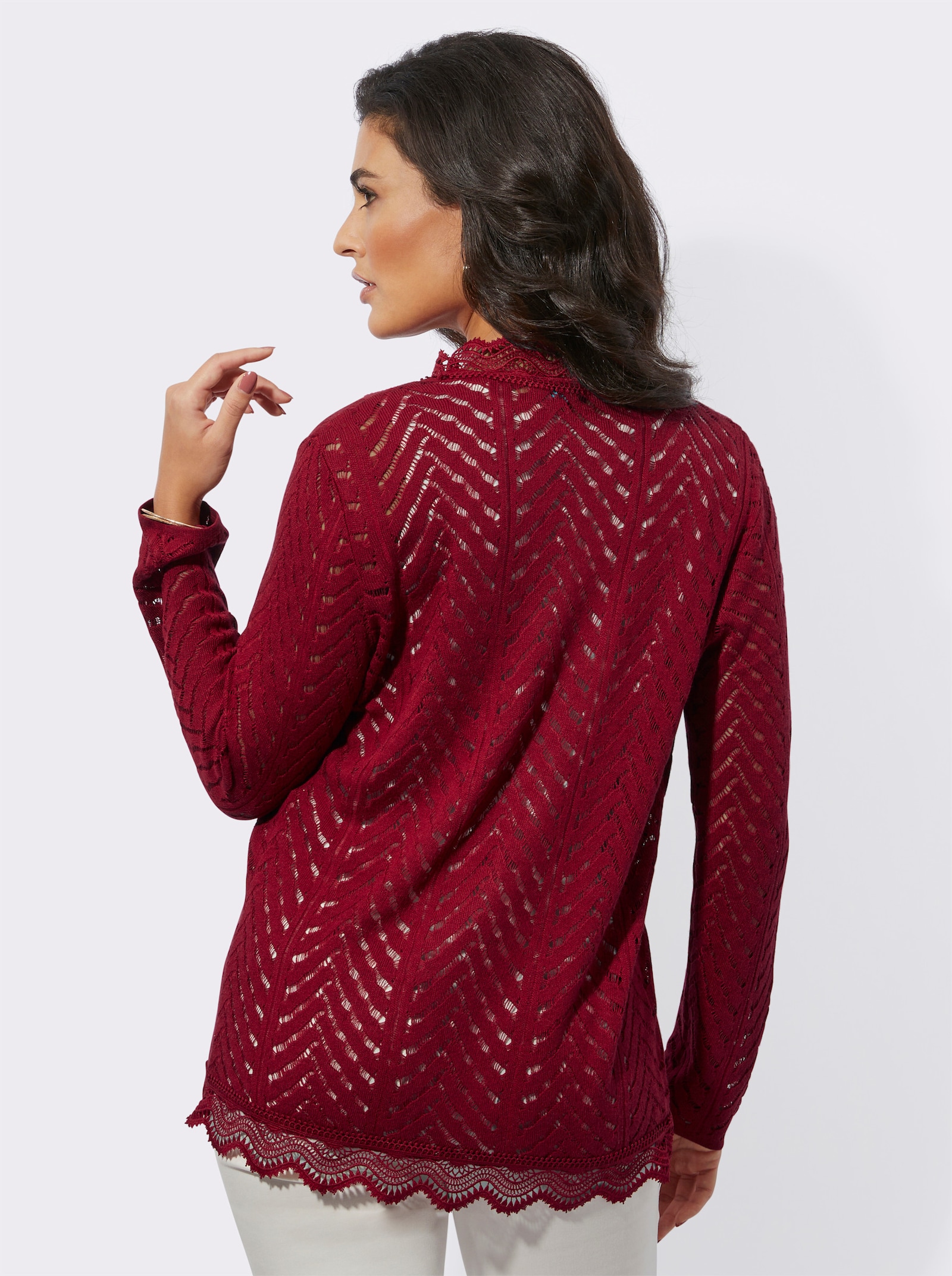  Ajourstrickjacke mit Spitzen-Details - kirsche