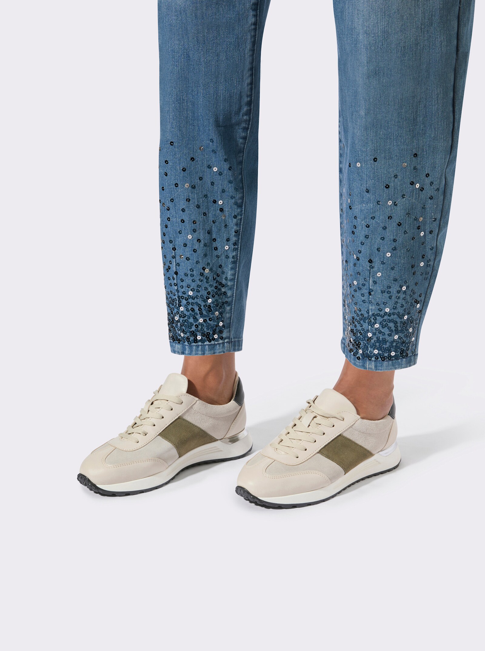 Baumwoll-Jeans mit Pailletten - blue-bleached