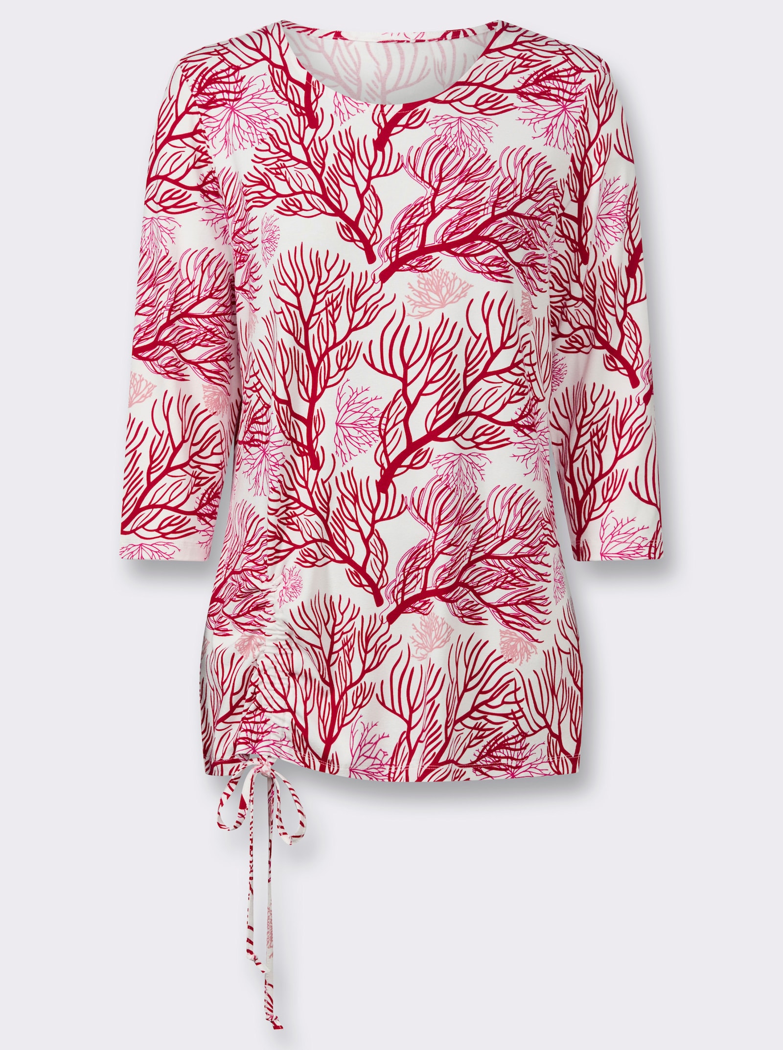 3/4-Arm-Shirt mit Korallenmuster - ecru-rot-bedruckt