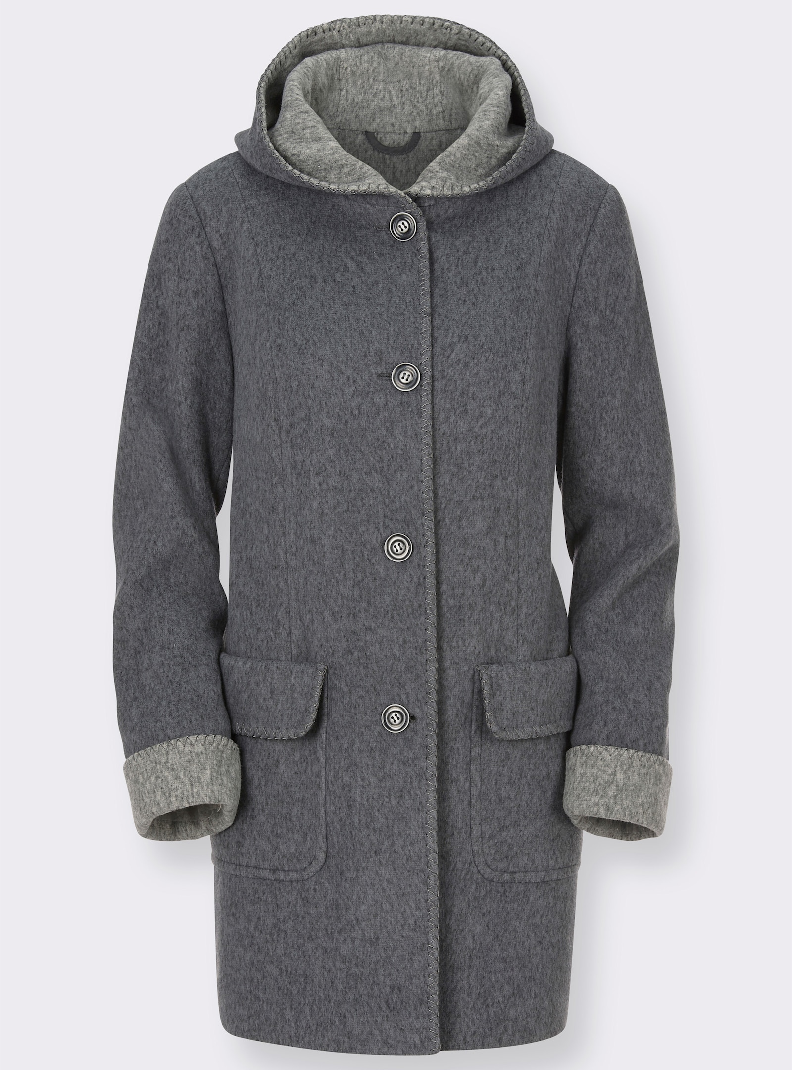 Kapuzenjacke in Woll-Optik - dunkelgrau-meliert