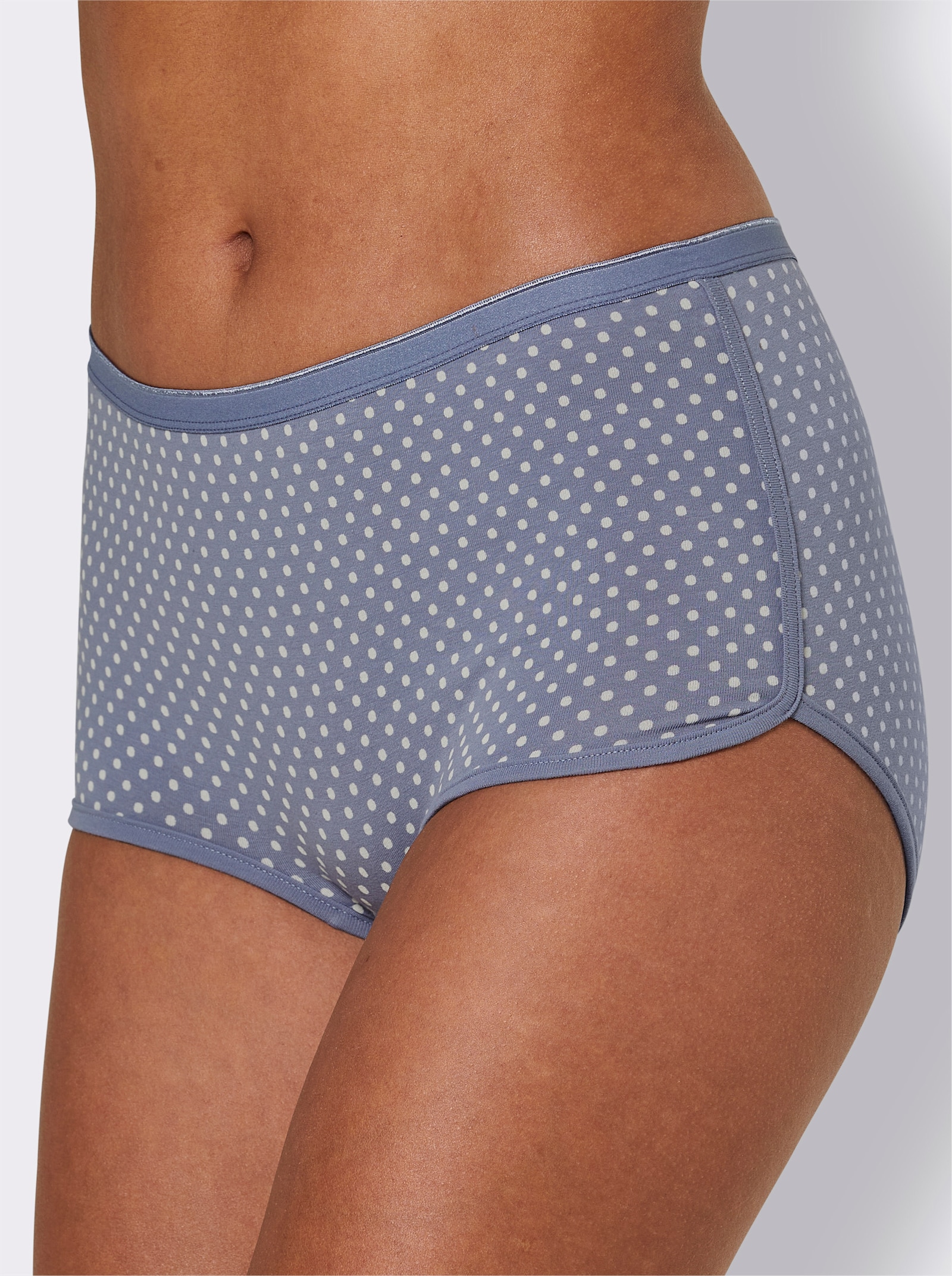 Hipster mit elastischem Softgummi-Bund - 2x taubenblau-bedruckt + 1x taubenblau