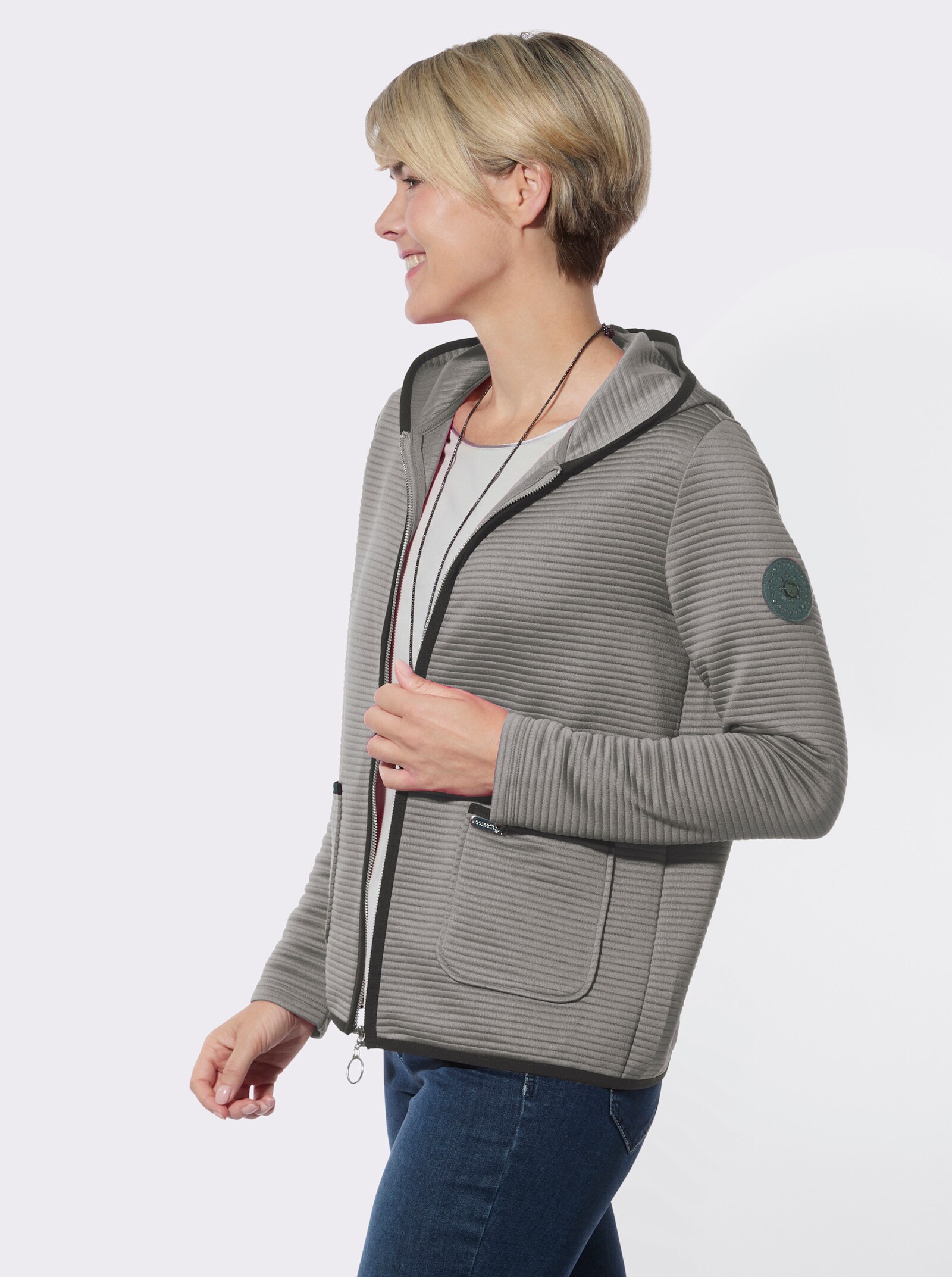 Shirtblazer mit Kapuze - steingrau