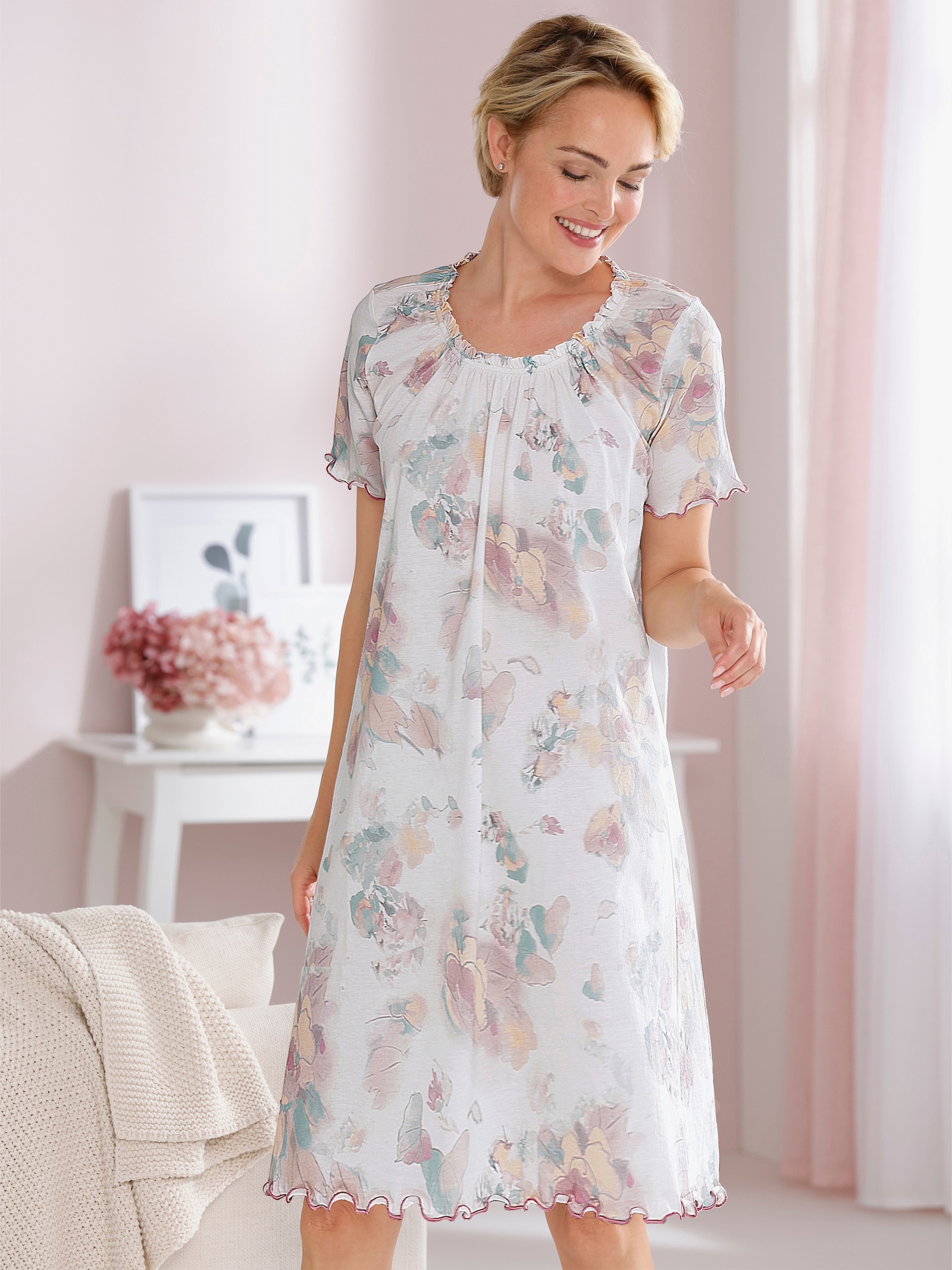 wäschepur Nachthemd mit Flügelärmeln - weiß-mint-bedruckt