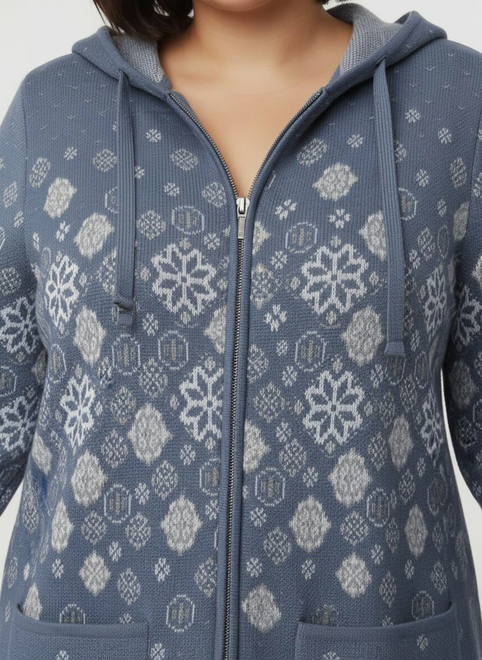 Longstrickjacke mit Jacquard-Strickmuster - rauchblau-gemustert