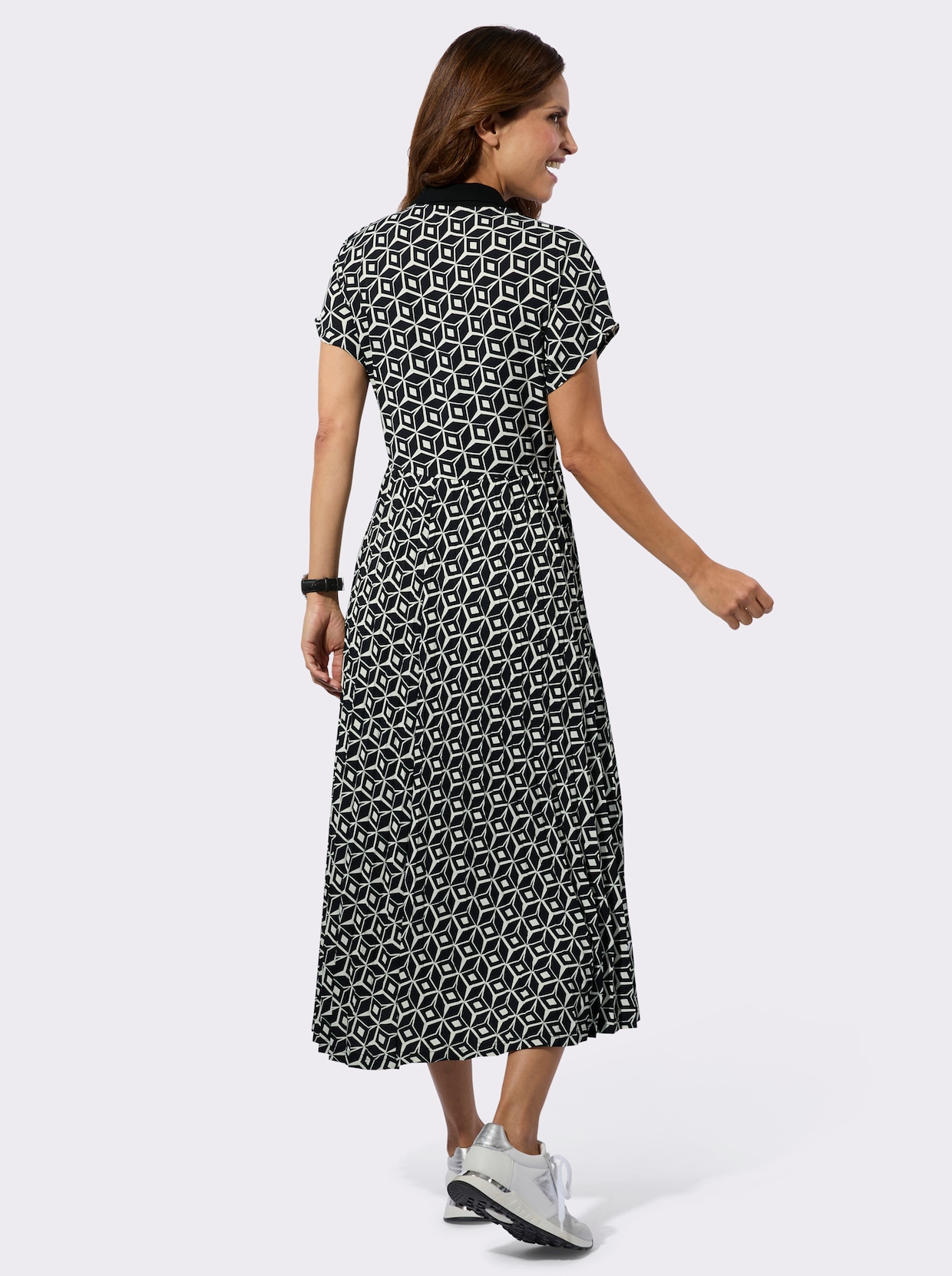 Druckkleid - schwarz-champagner-bedruckt