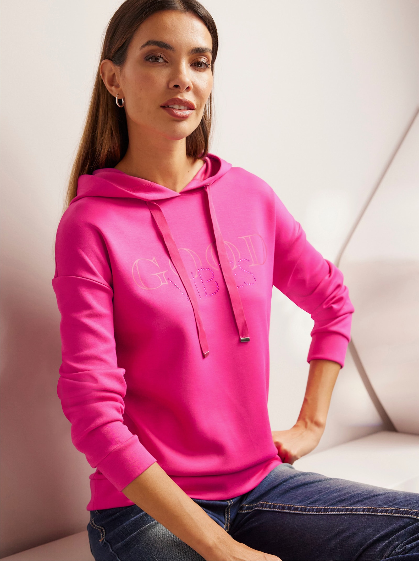 heine Kapuzensweatshirt mit Schriftzug - pink