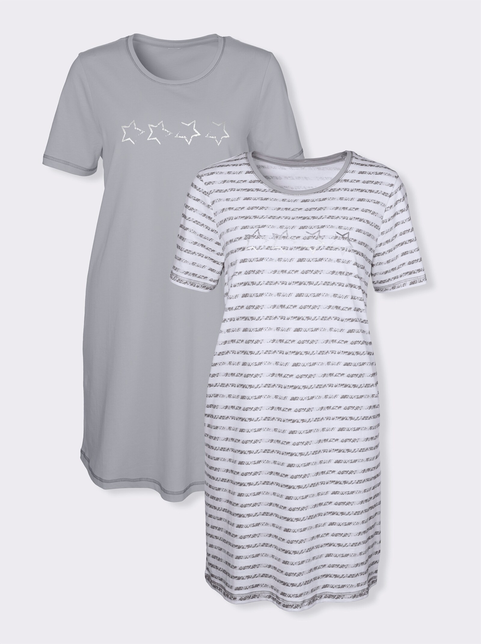 wäschepur Kurzarm Sleepshirts - grau + grau-gestreift
