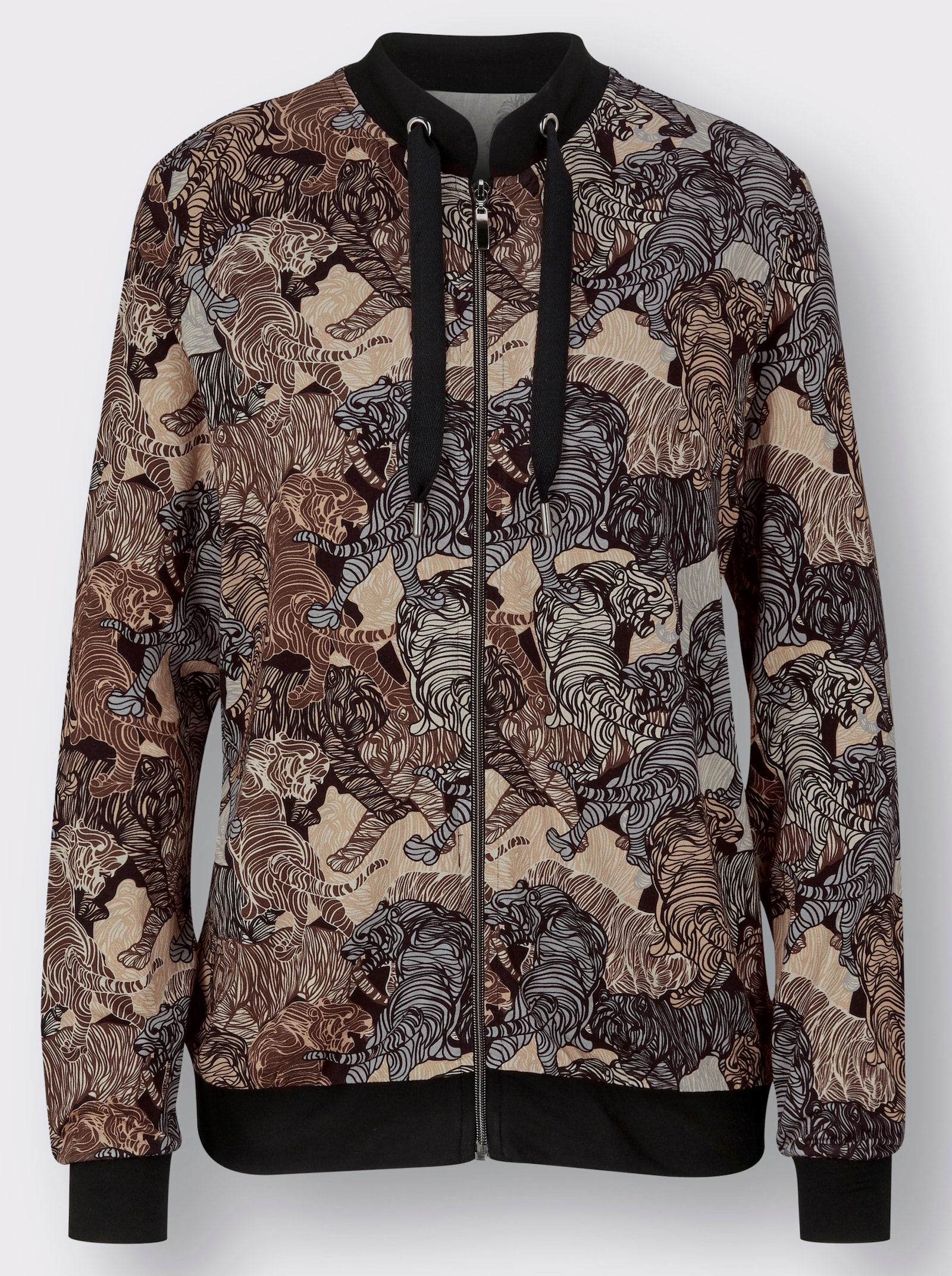 Shirtjacke in Blouson-Form - schwarz-sand-bedruckt