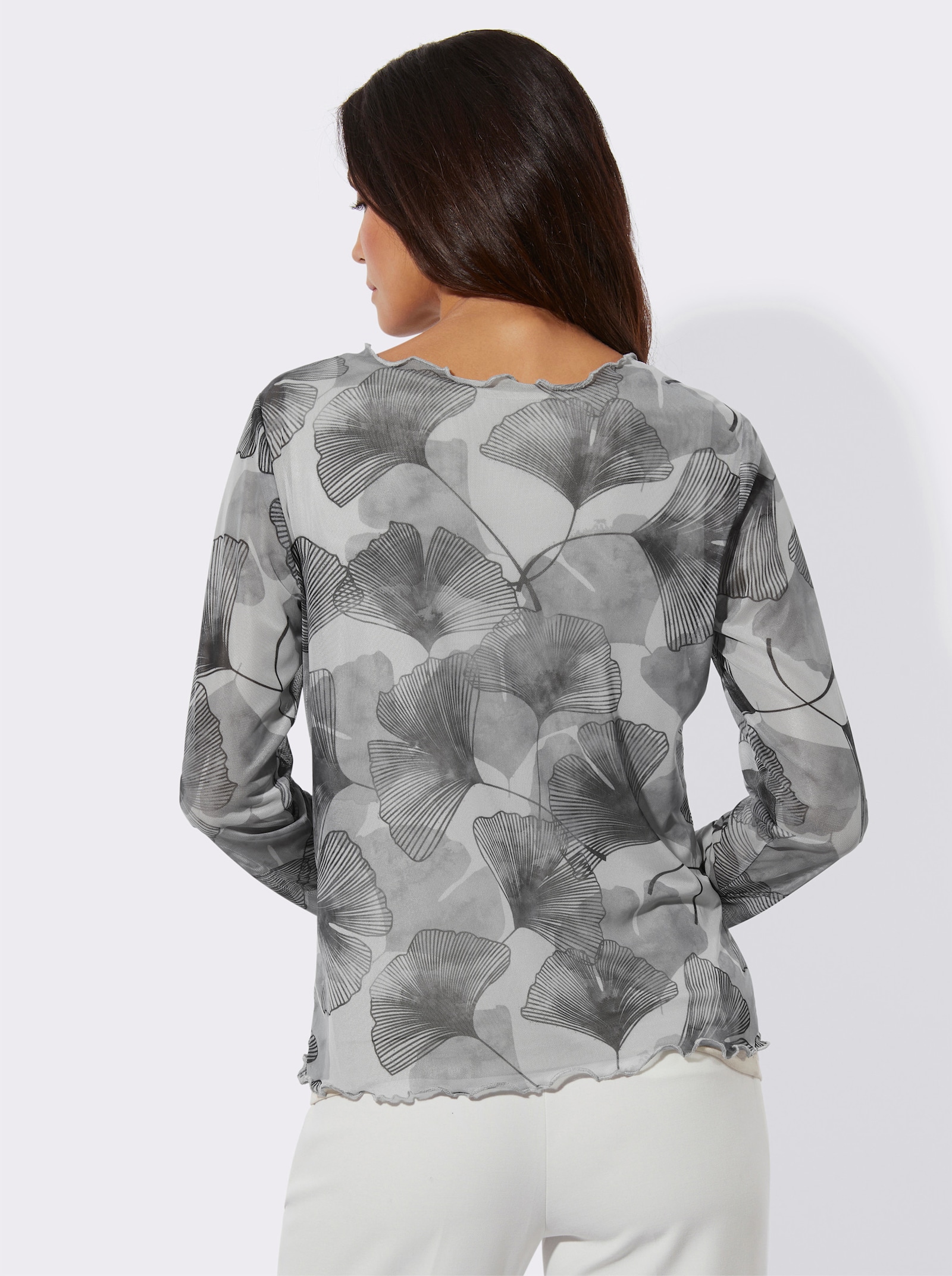 T-shirt à manches longues avec débardeur cousu - gris clair imprimé