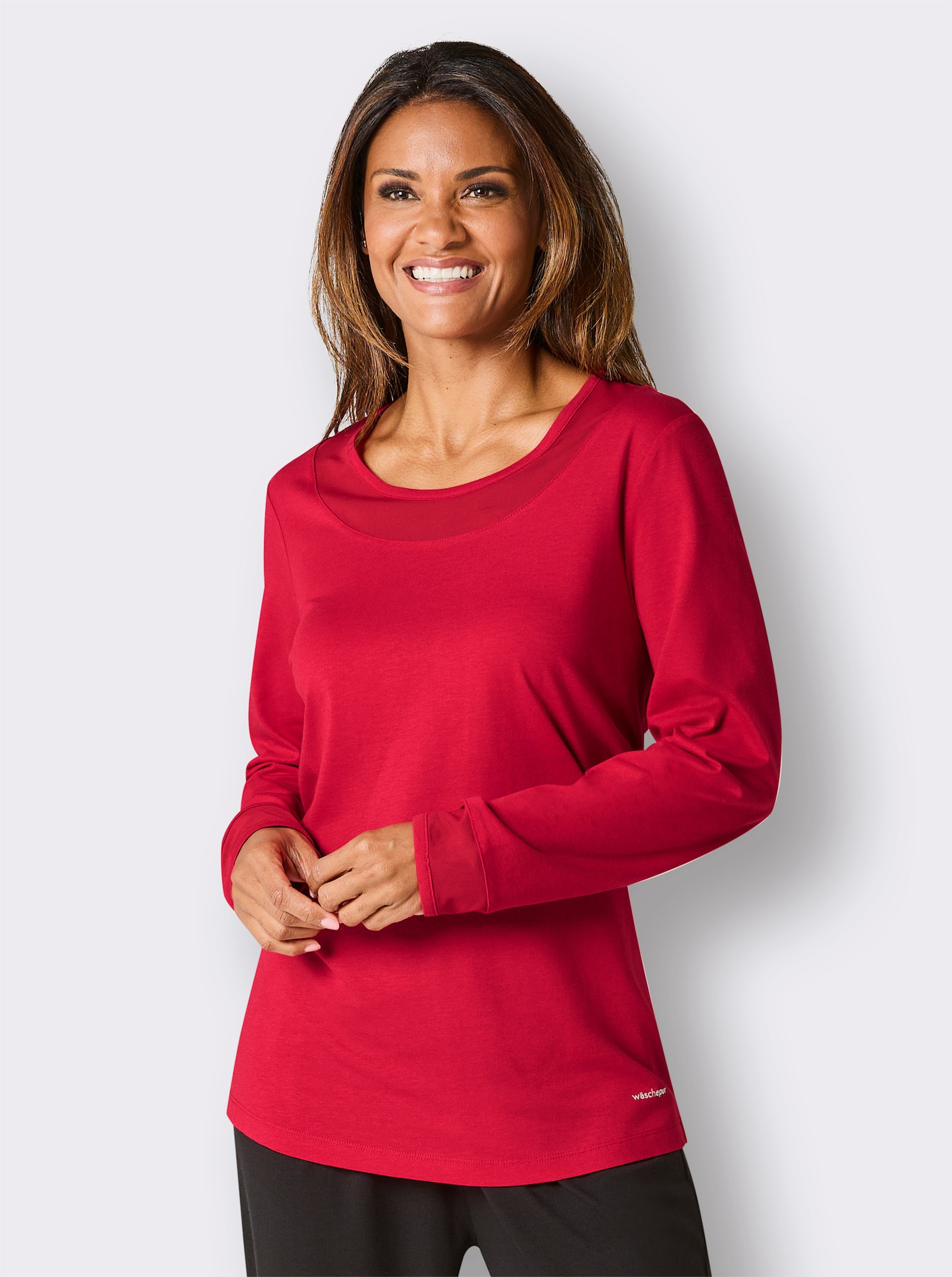 wäschepur Schlafanzugshirt mit Mesh-Details - rot