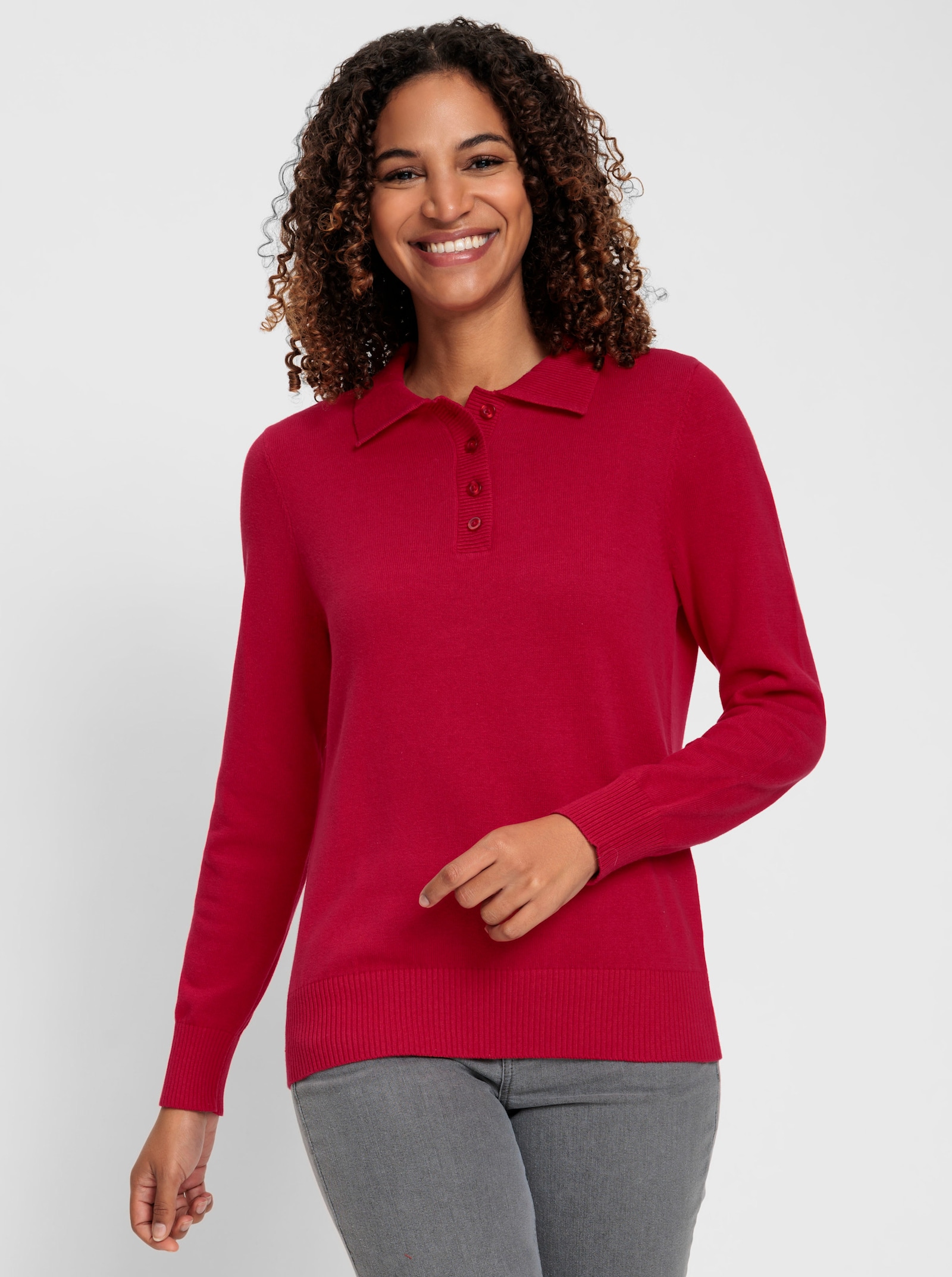 Polopullover mit kurzer Knopfleiste - rot