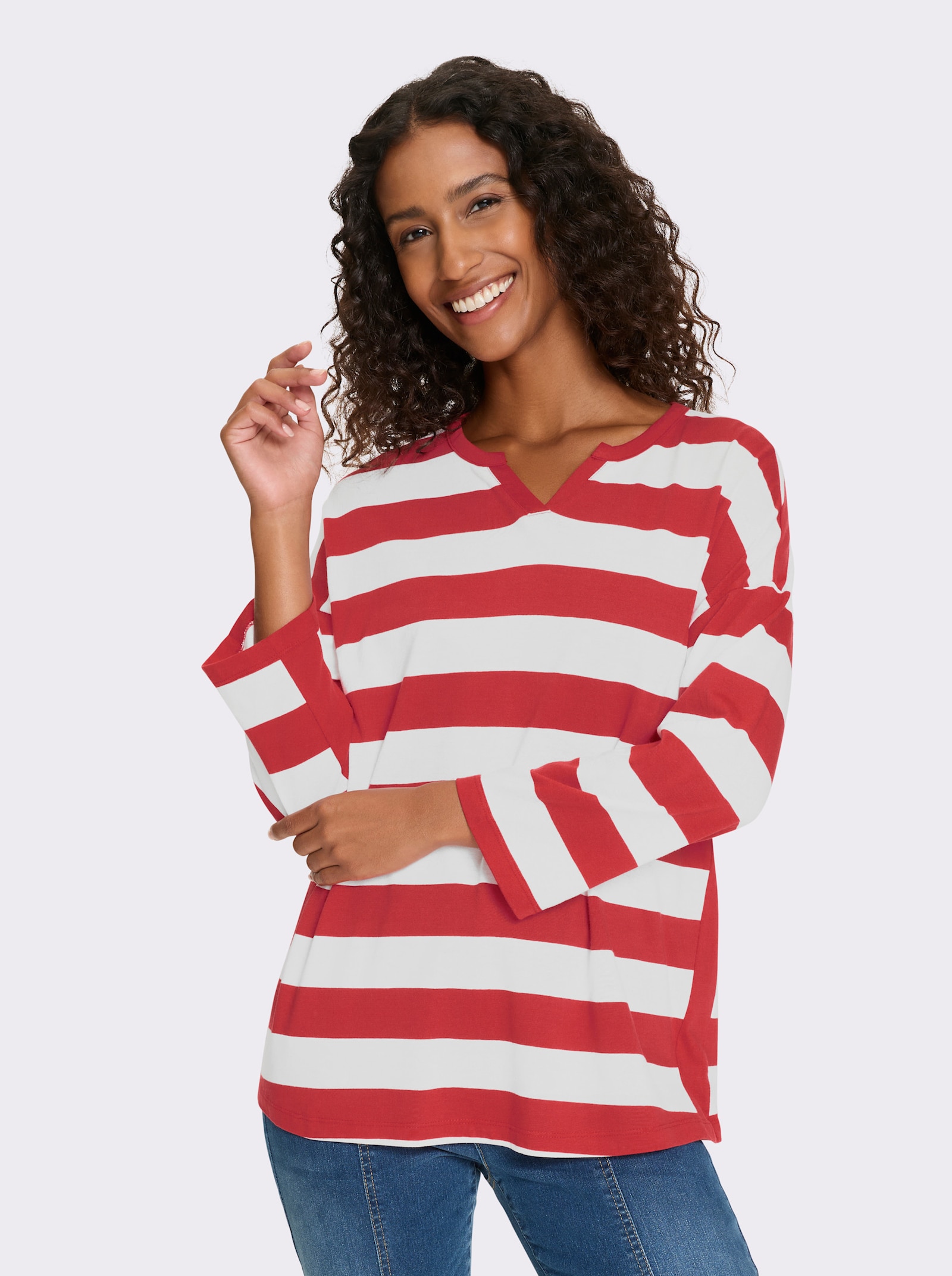 heine Ringelshirt mit seitlichen Einsätzen - erdbeere-weiß-geringelt