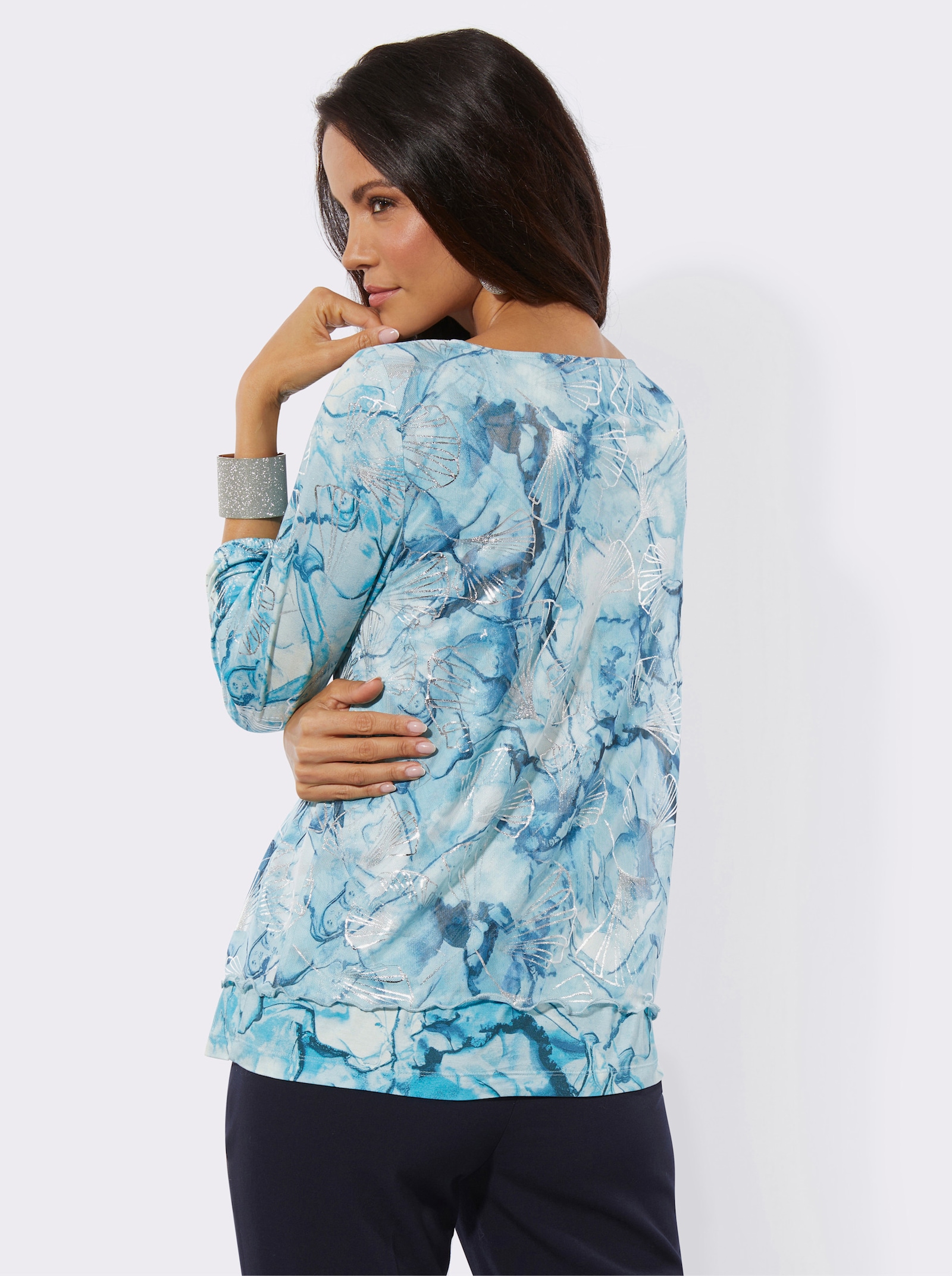 T-shirt à manches 3/4 en maille imprimée - topaze imprimé