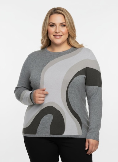 Strickpullover in Jacquard-Strick - graphit-grau-gemustert