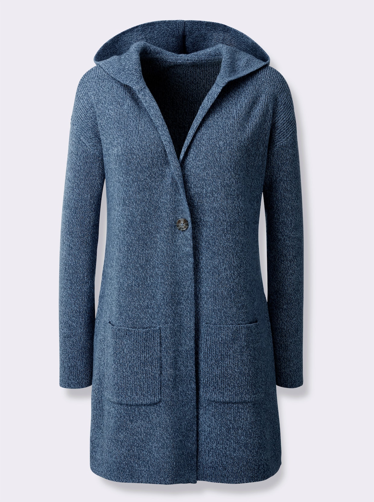 Longstrickjacke mit Kapuze - rauchblau-bleu-meliert