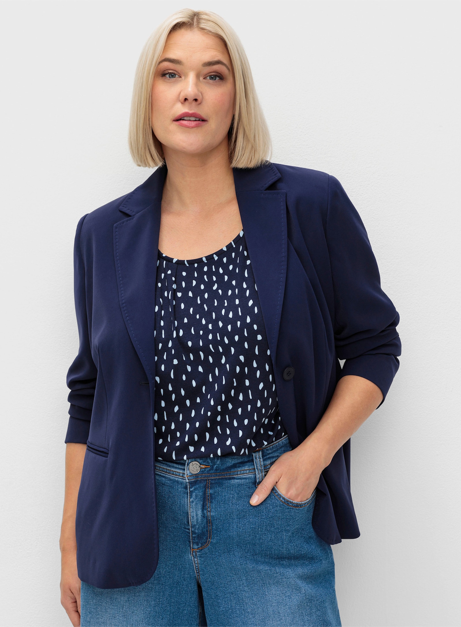 sheego Blazer avec col à revers - bleu foncé