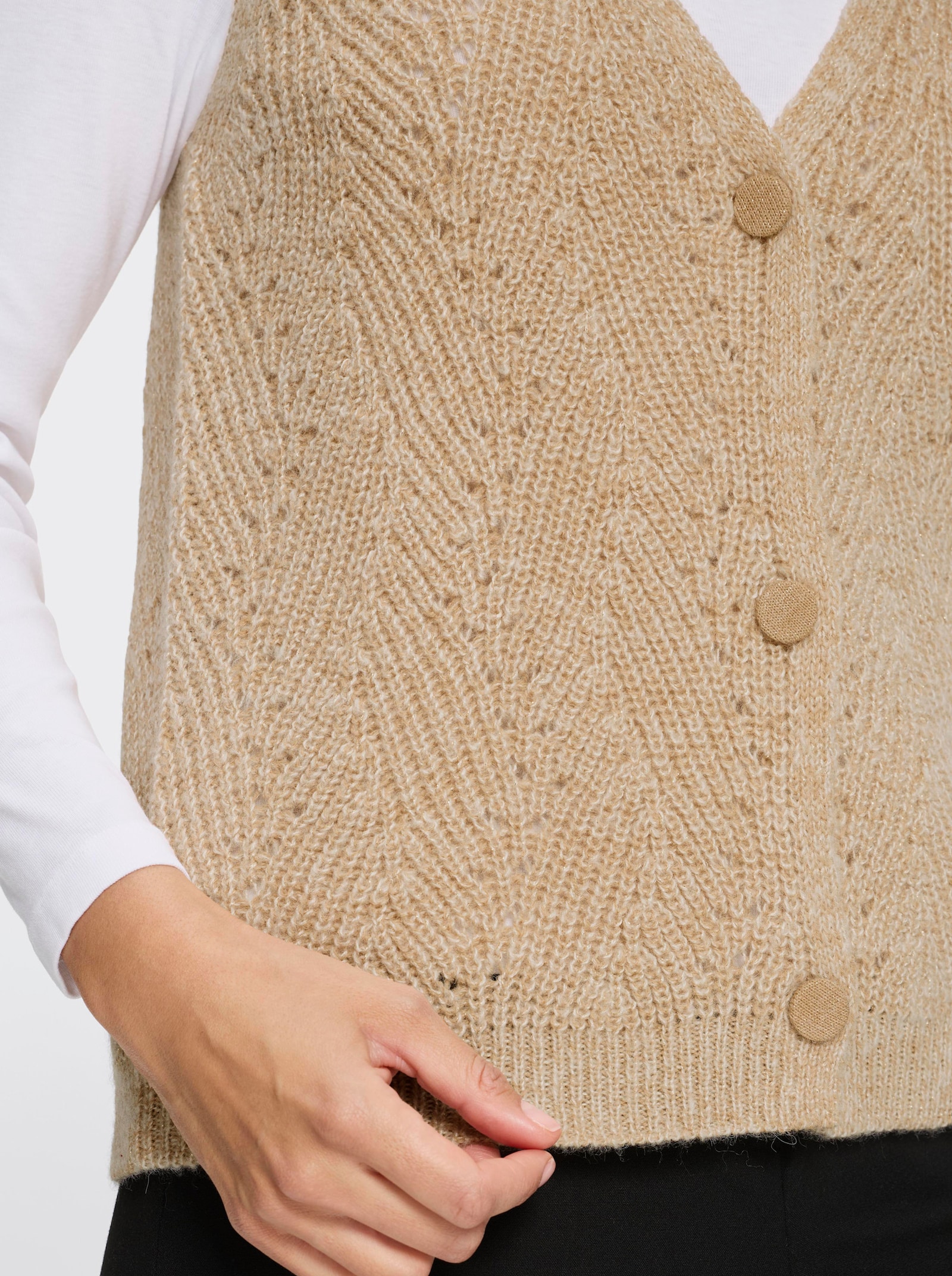 Strickweste mit Ajourmuster - camel-meliert