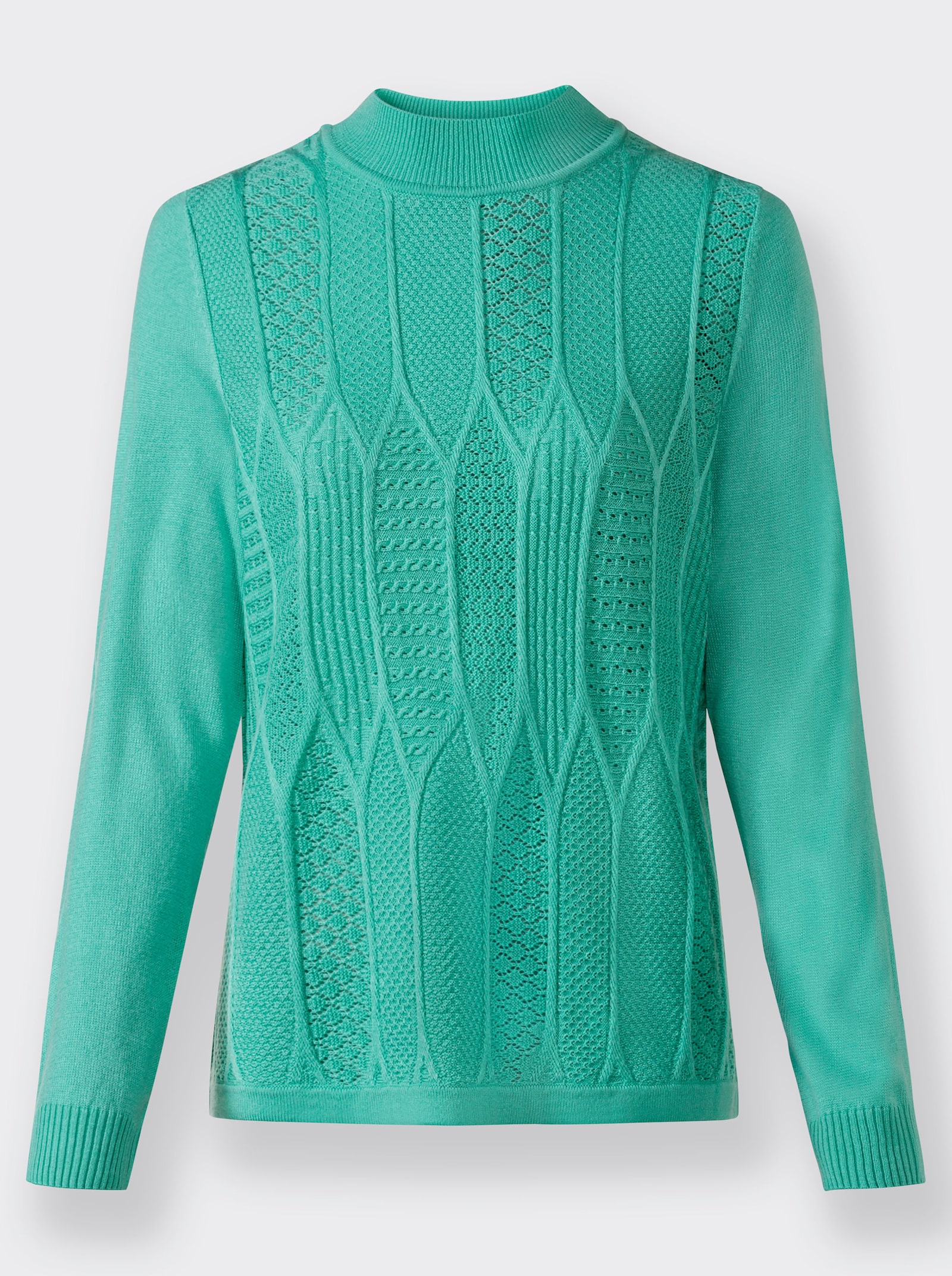 Stehkragenpullover mit Ajour-Muster - blaugrün