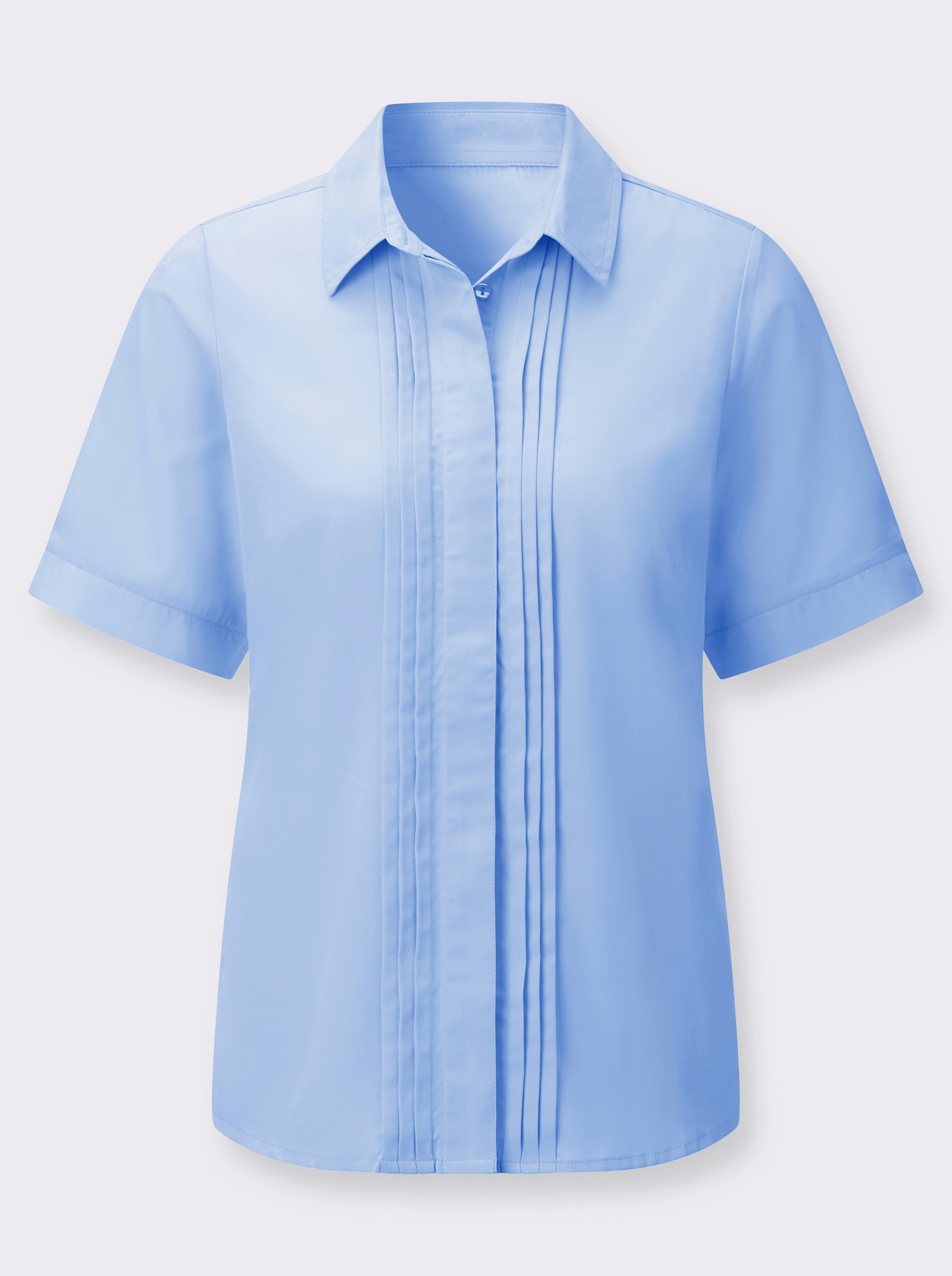 Blouse met korte mouw en sierbiezen - ijsblauw