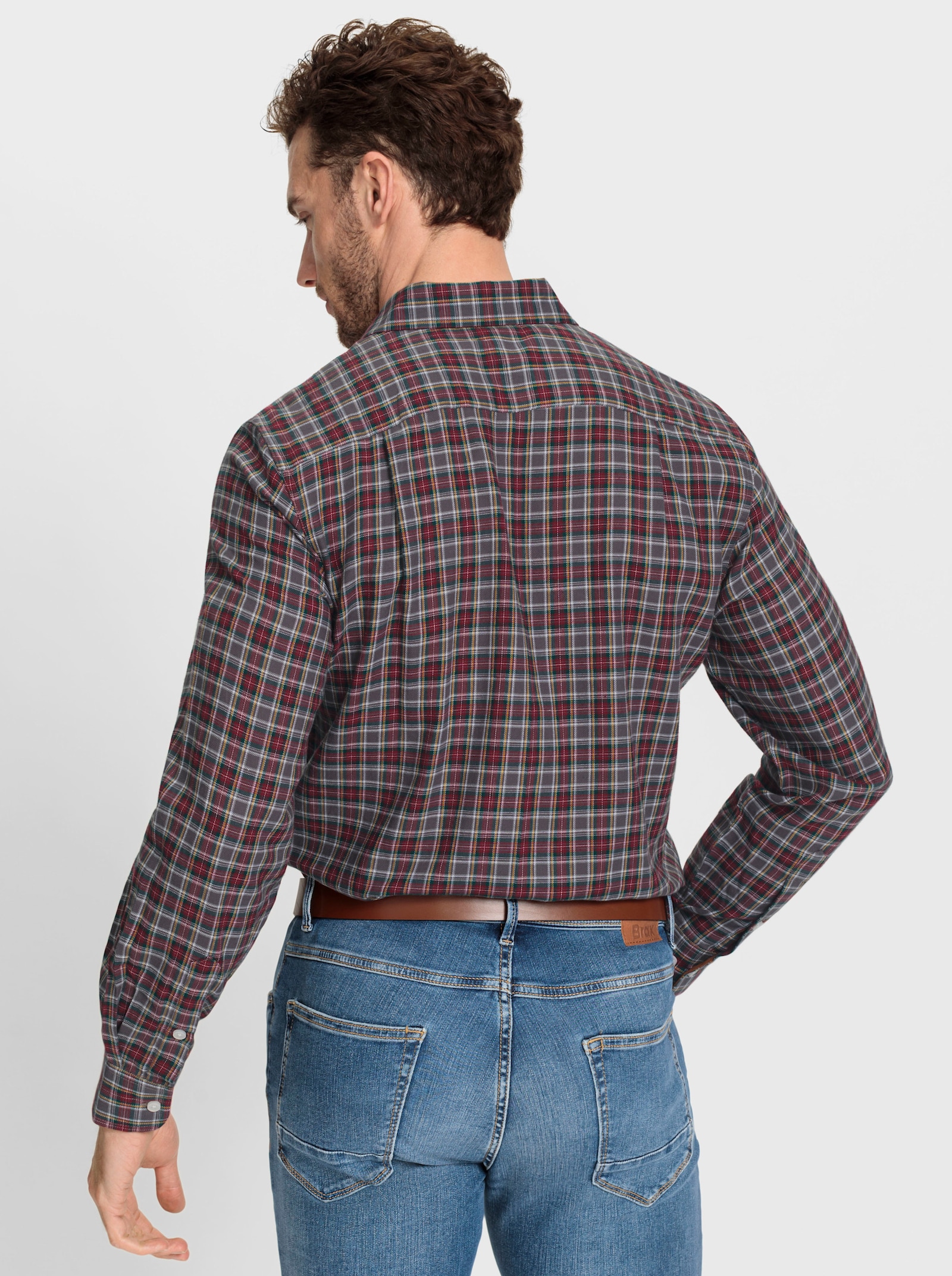 Marco Donati Flanellen overhemd met accenten van ribcord - donkerrood/antraciet geruit