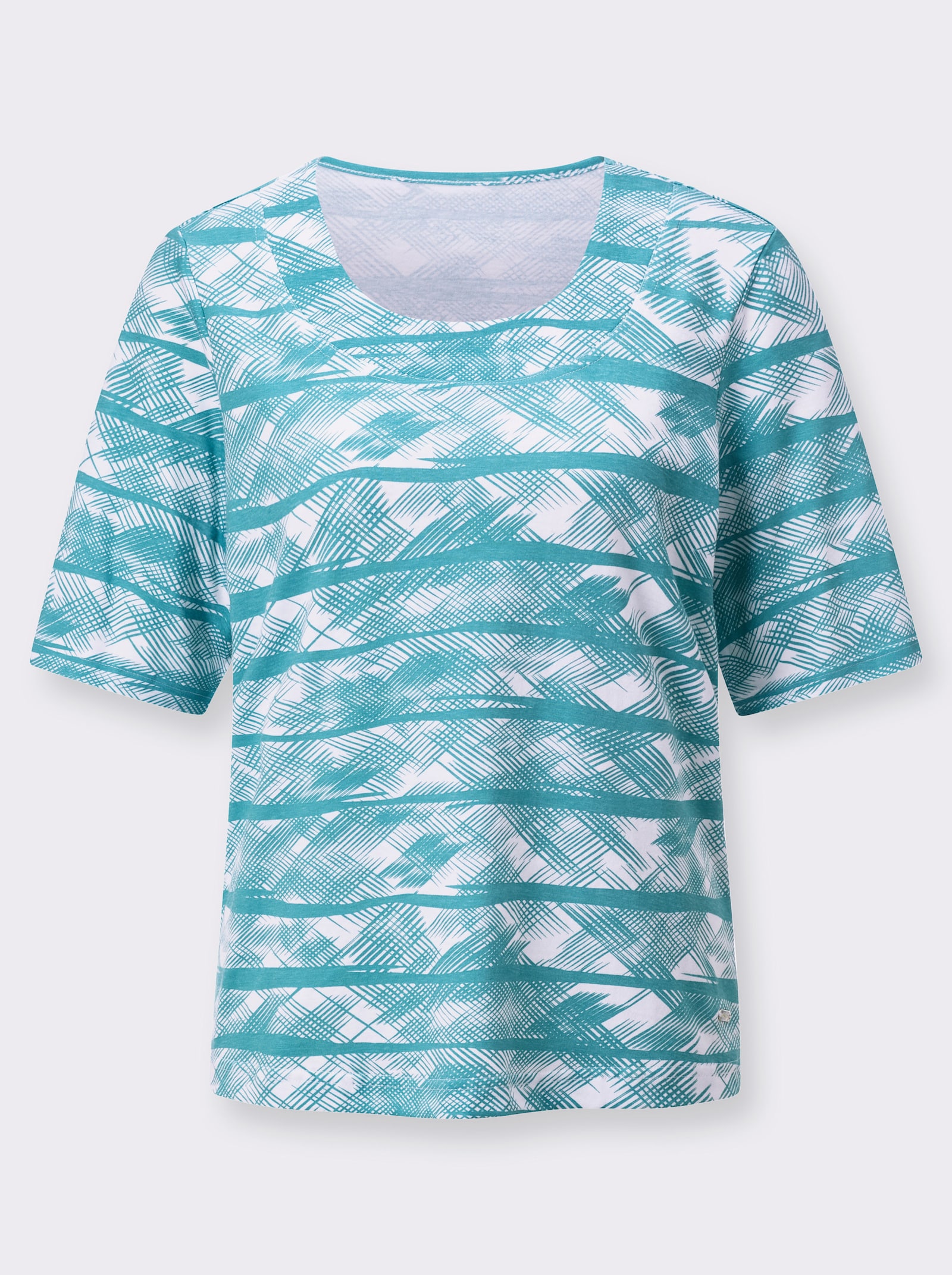 Kurzarmshirt aus reiner Baumwolle - ozean-weiß-bedruckt