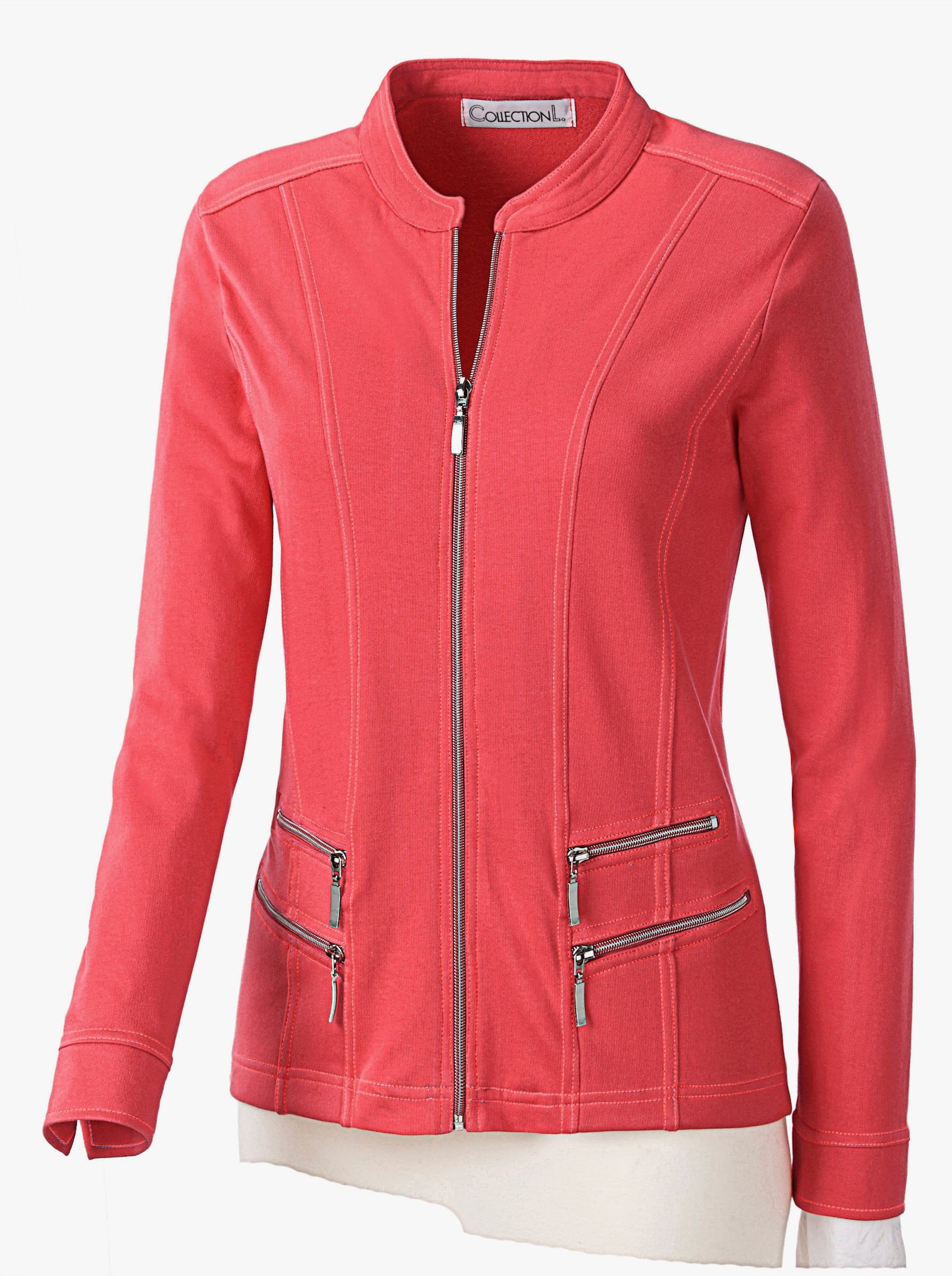Shirtjacke mit Reissverschluss - korallenrot