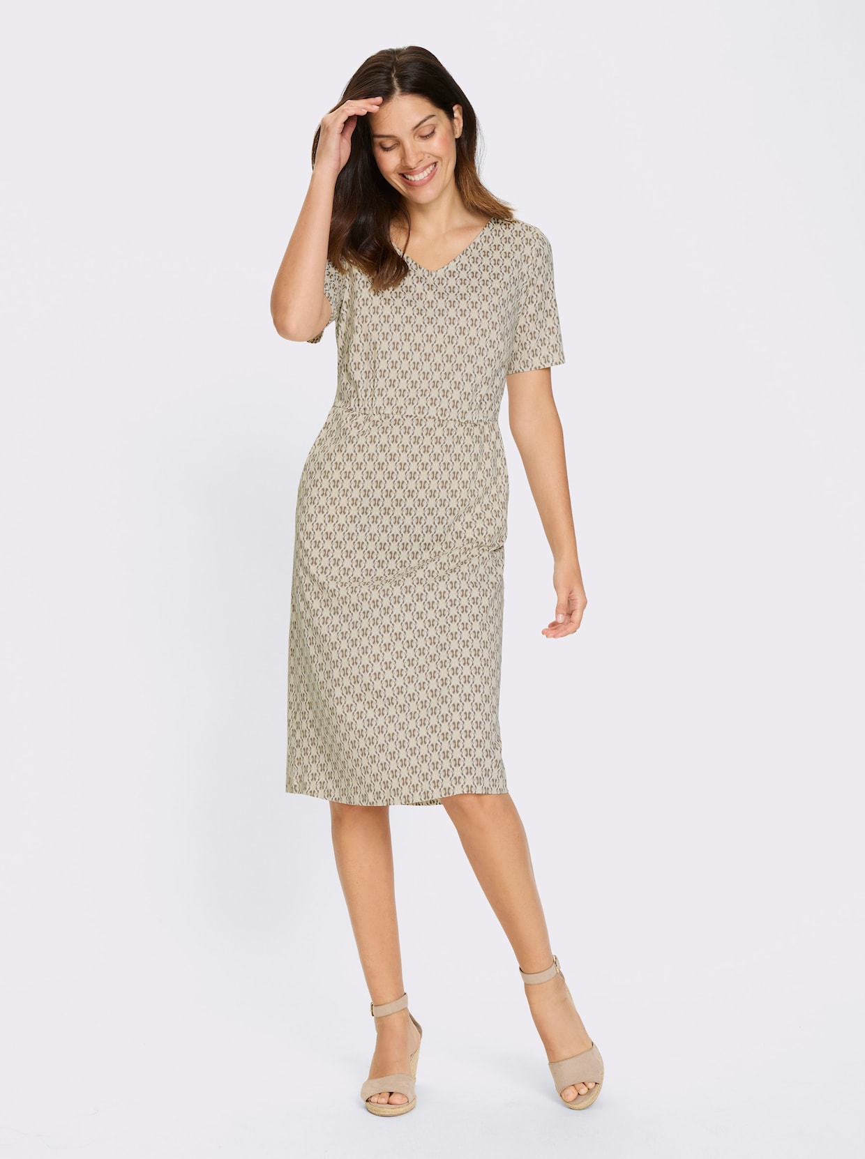 Jerseykleid - sand-dunkeltaupe-bedruckt