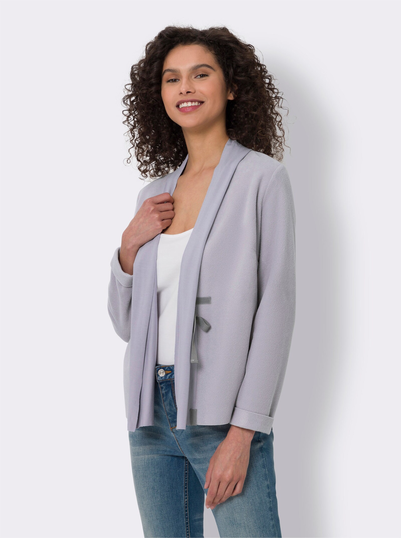 heine Fleecejacke mit Jersey-Schalkragen - hellgrau-meliert