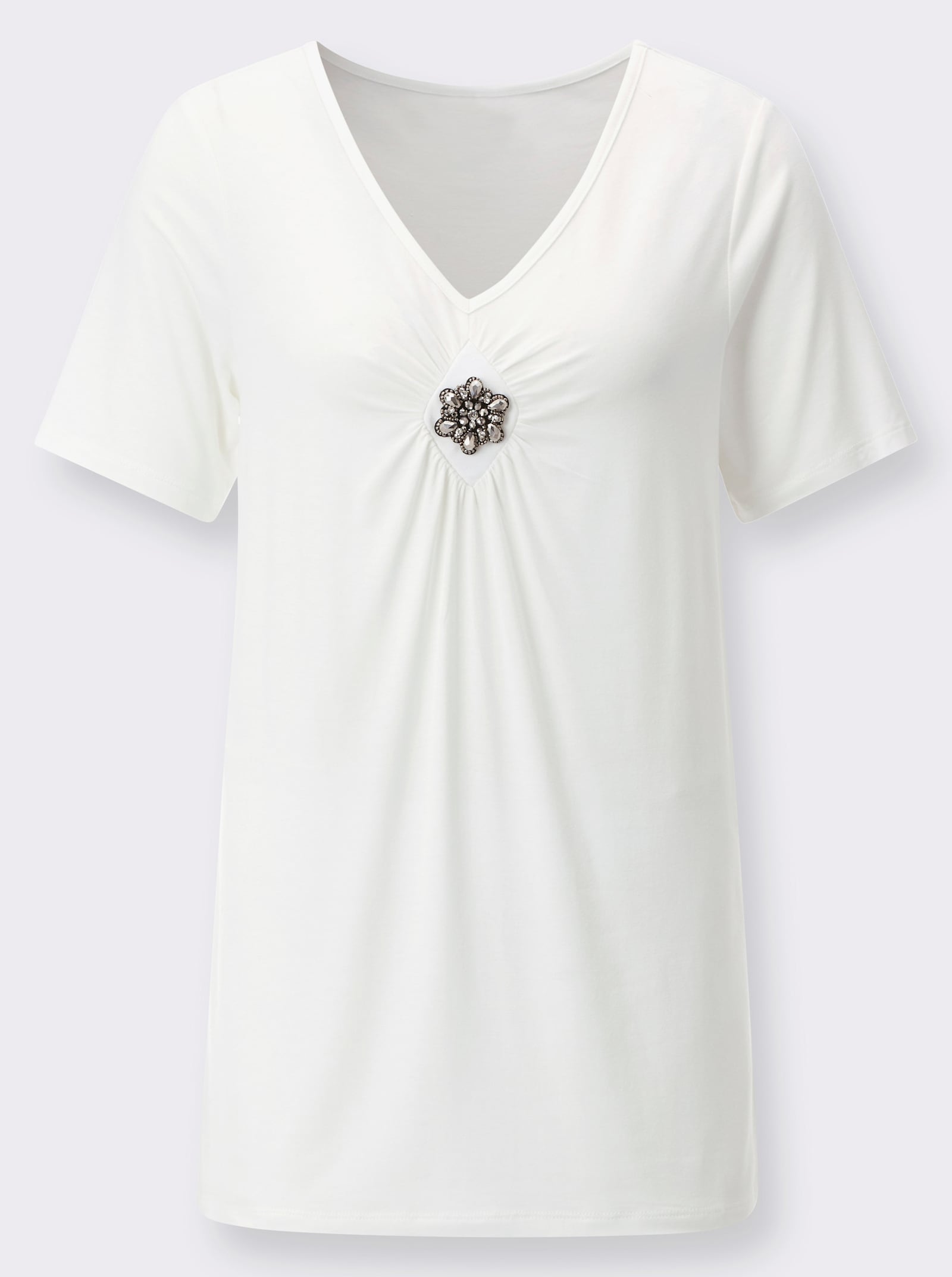 Tunikashirt mit Schmuck-Brosche - ecru