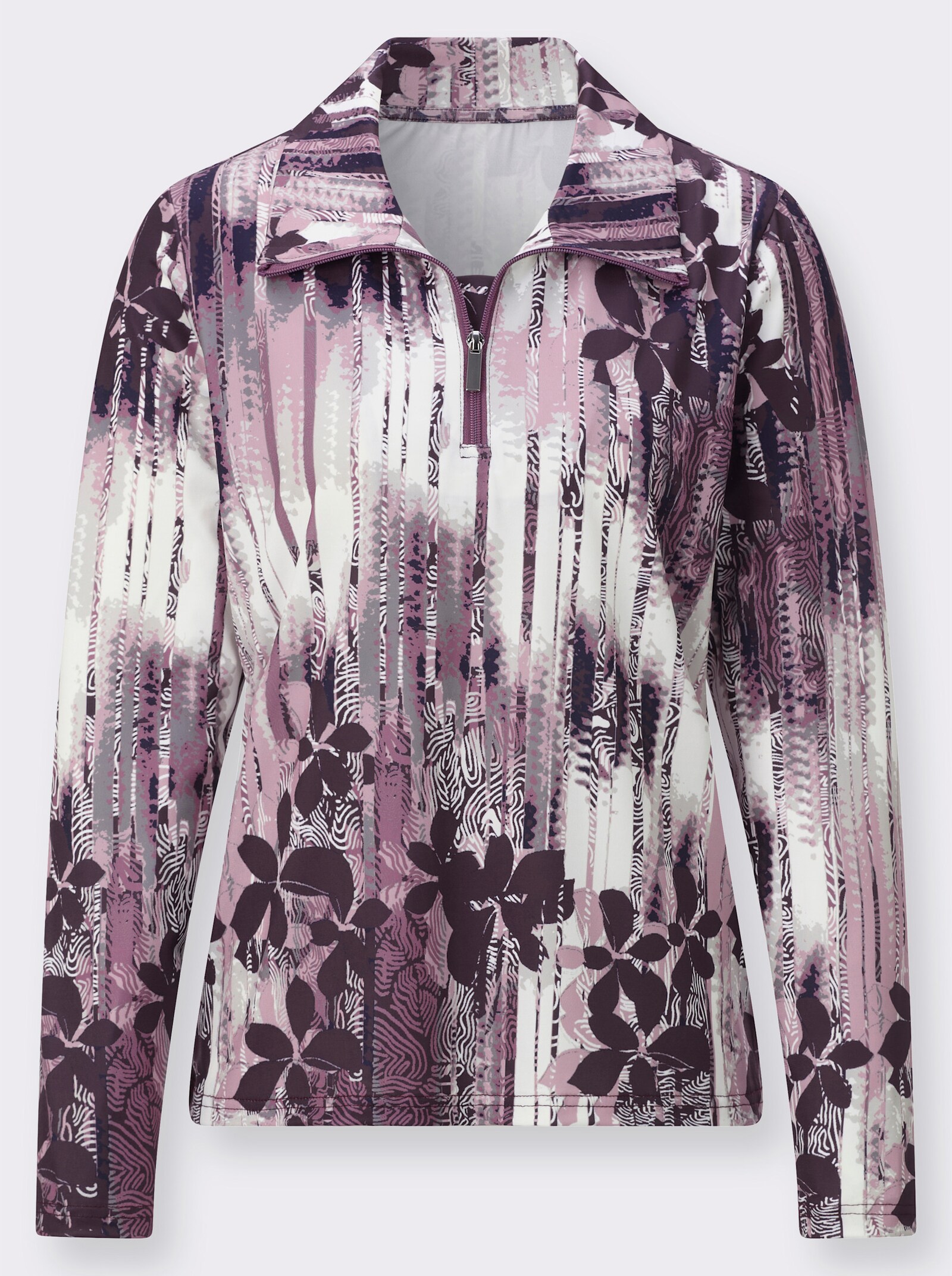 Poloshirt in 2-in-1-Optik - marine-mauve-bedruckt