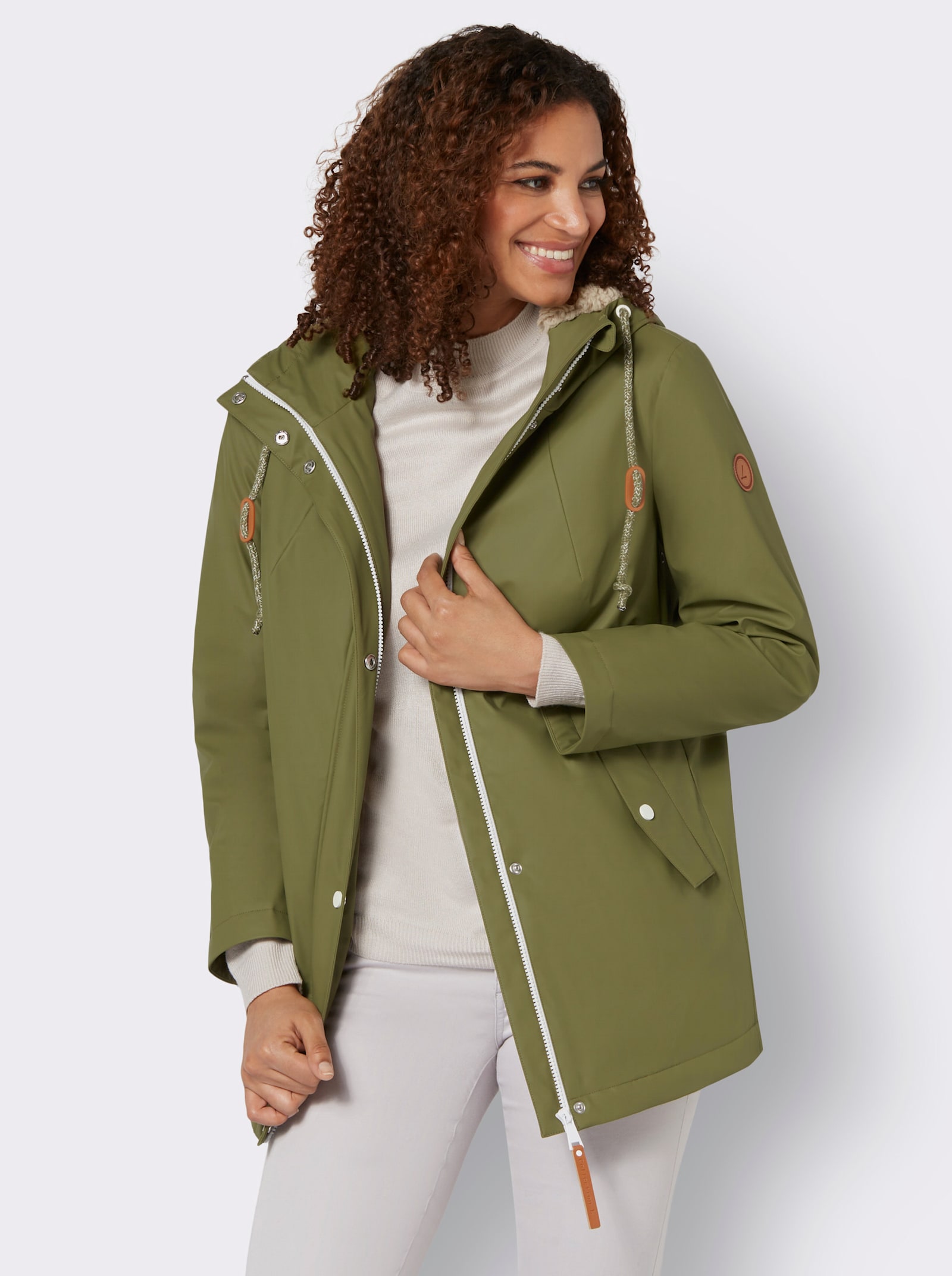 Jacke mit Teddy-Futter - oliv
