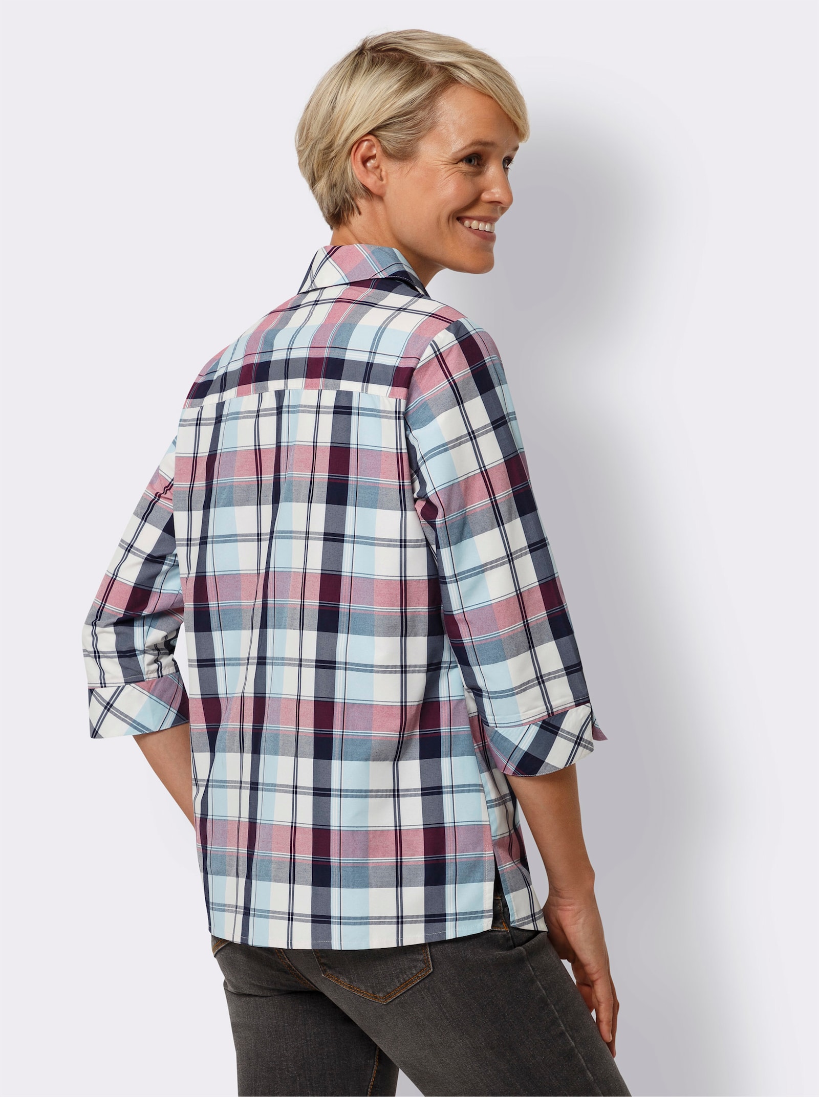 Karobluse mit Reißverschluss - fuchsia-marine-kariert