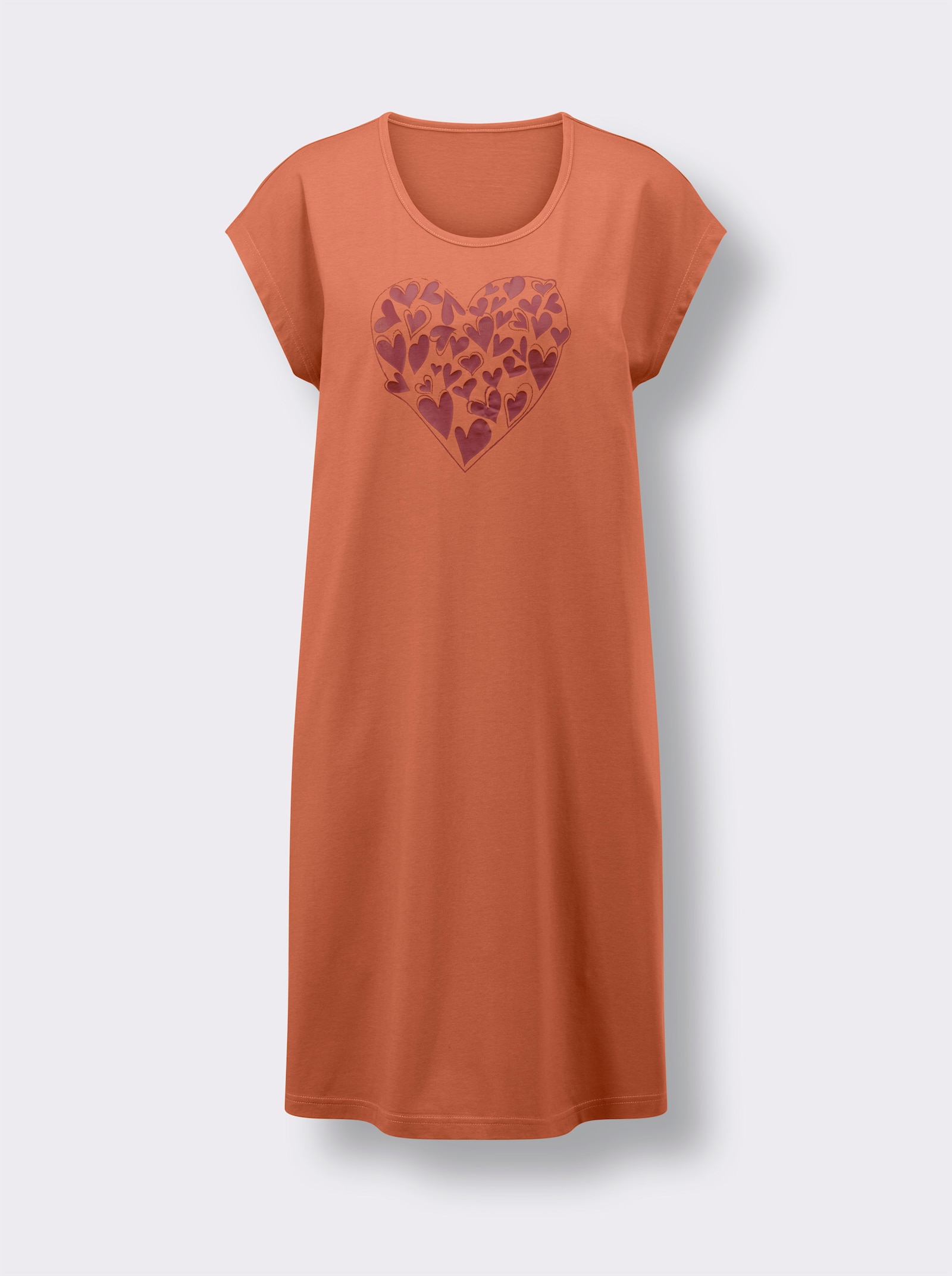 wäschepur Sleepshirts mit platziertem Druckmuster - bordeaux-bedruckt + papaya-bedruckt