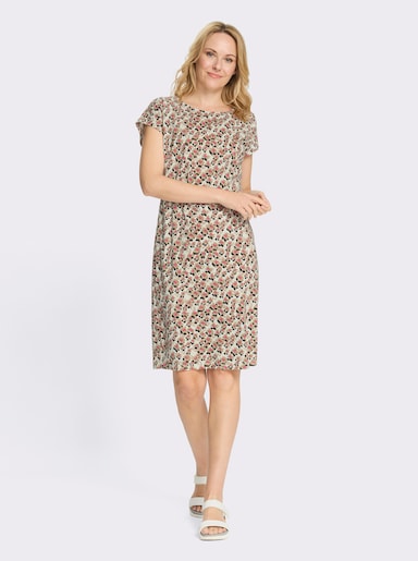 Jerseykleid in Baumwoll-Qualität - champagner-camel-bedruckt