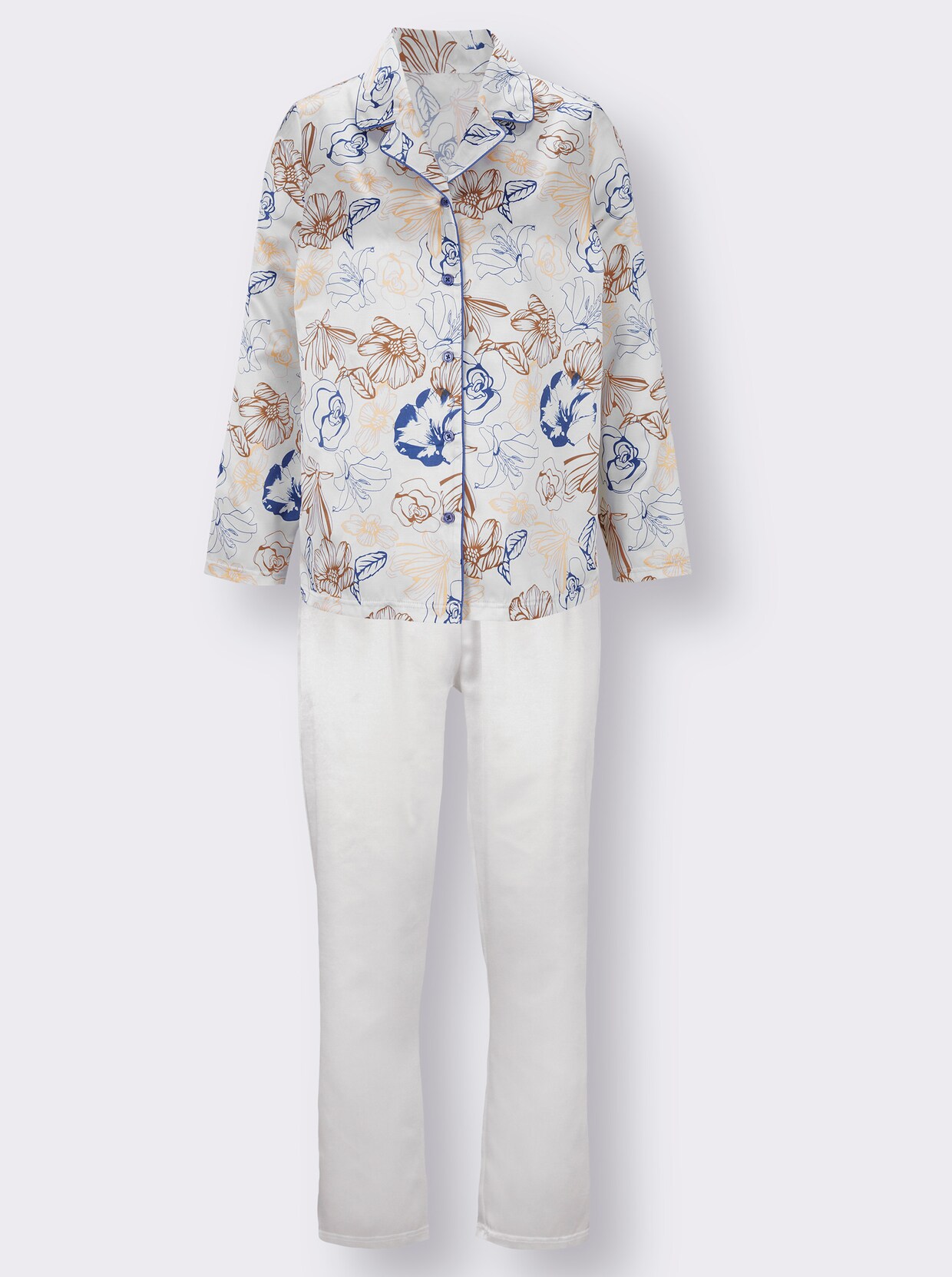 wäschepur Pyjama - ecru-royalblau-bedruckt