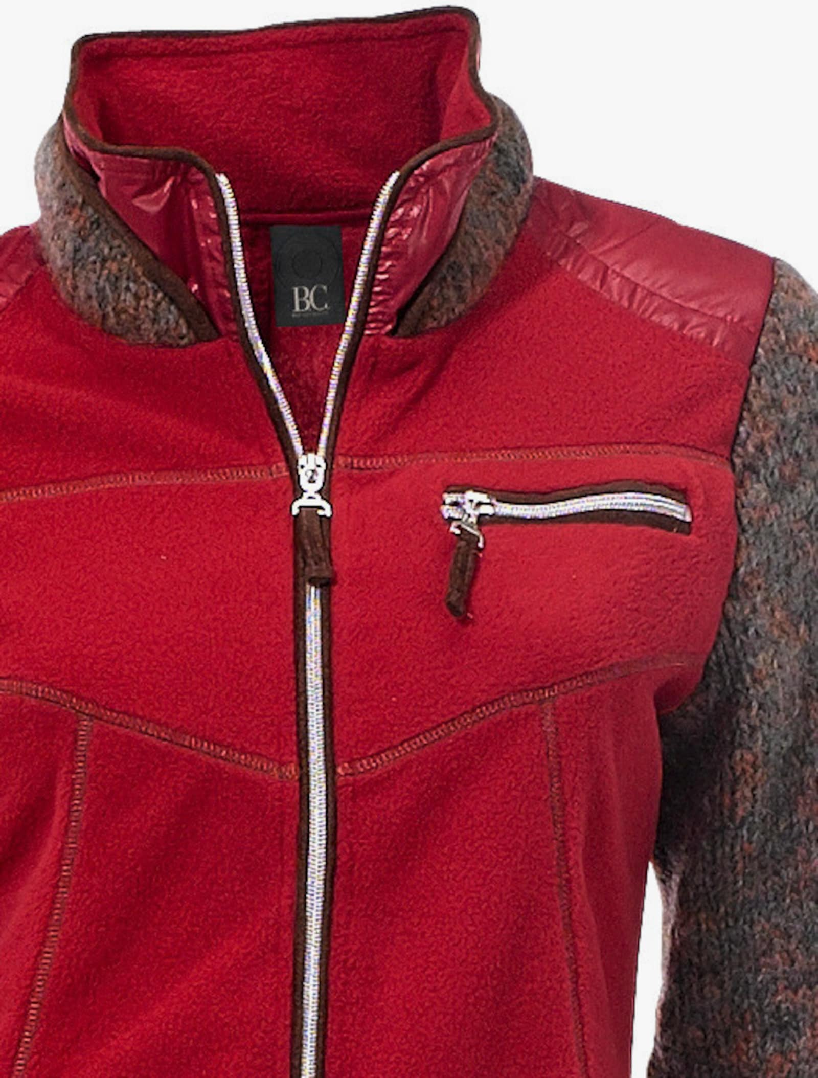 heine Fleecejack met gebreide mouwen - rood