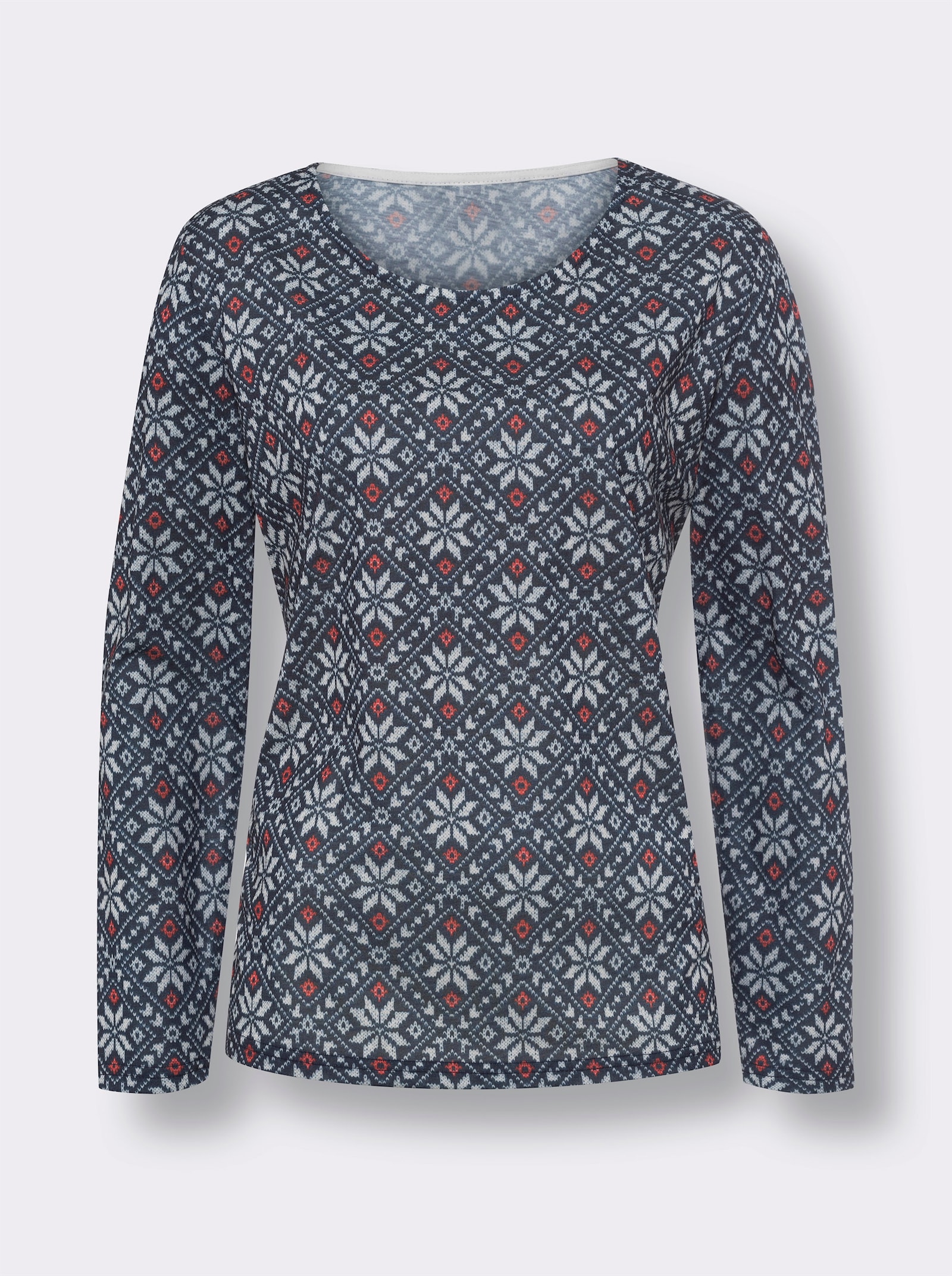 Langarmshirt mit Norweger-Muster - dunkelblau-hellgrau-bedruckt