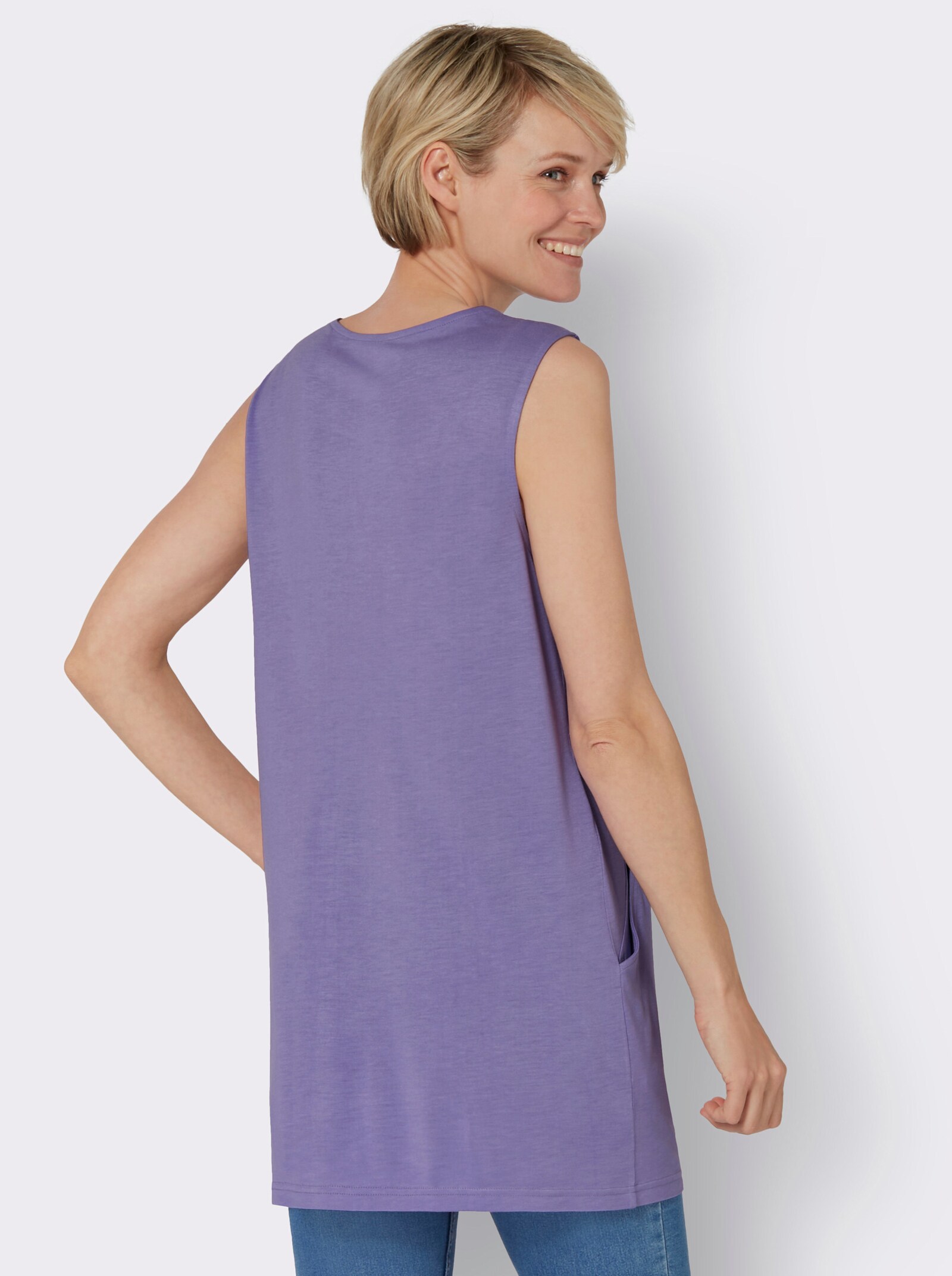 Långt linne med motveck fram - lavendel