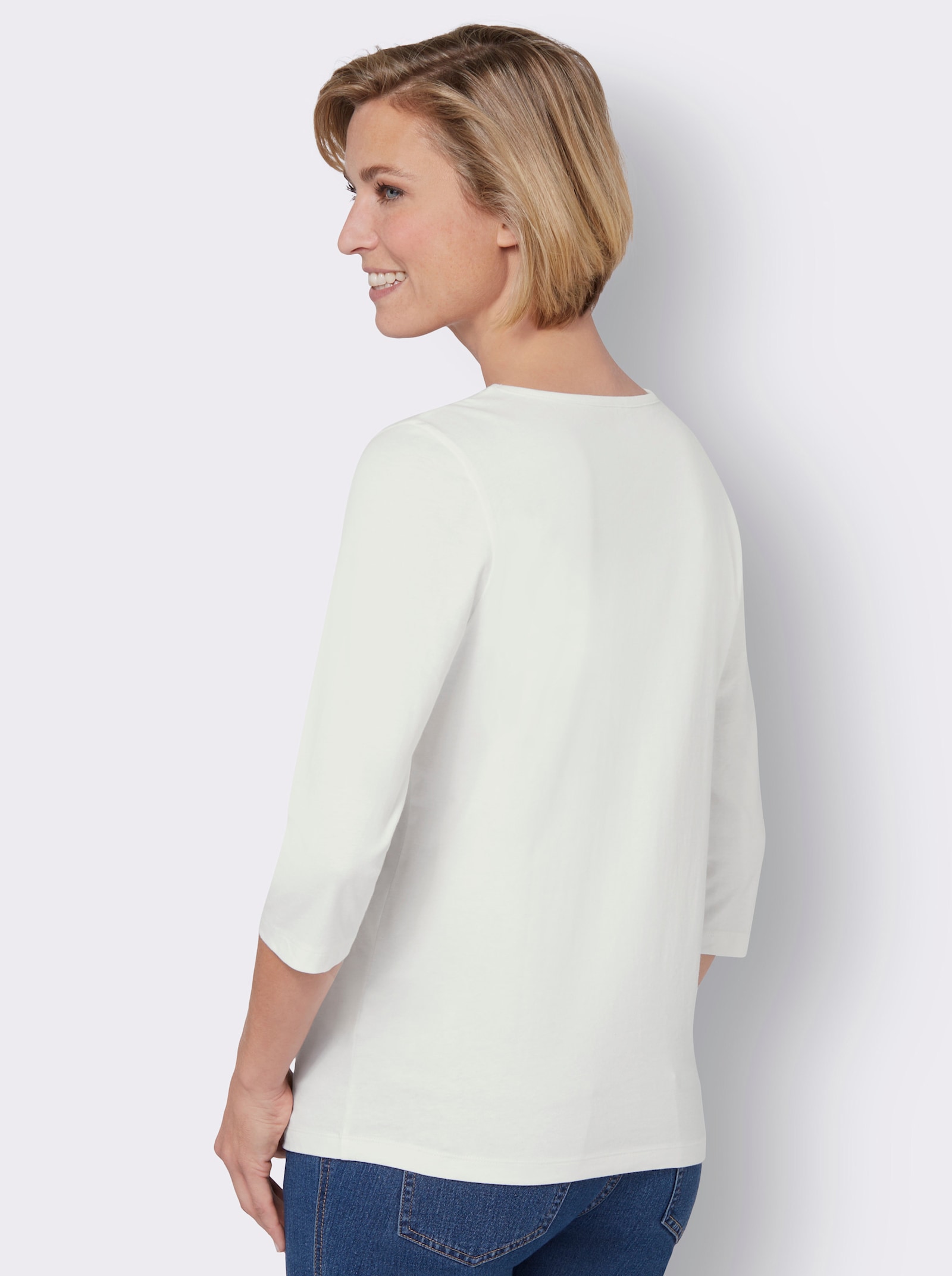 3/4-Arm-Shirt mit grafischem Druck - ecru-schwarz