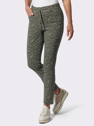 Bengalinhose mit Leo-Muster allover - khaki-graphit-bedruckt