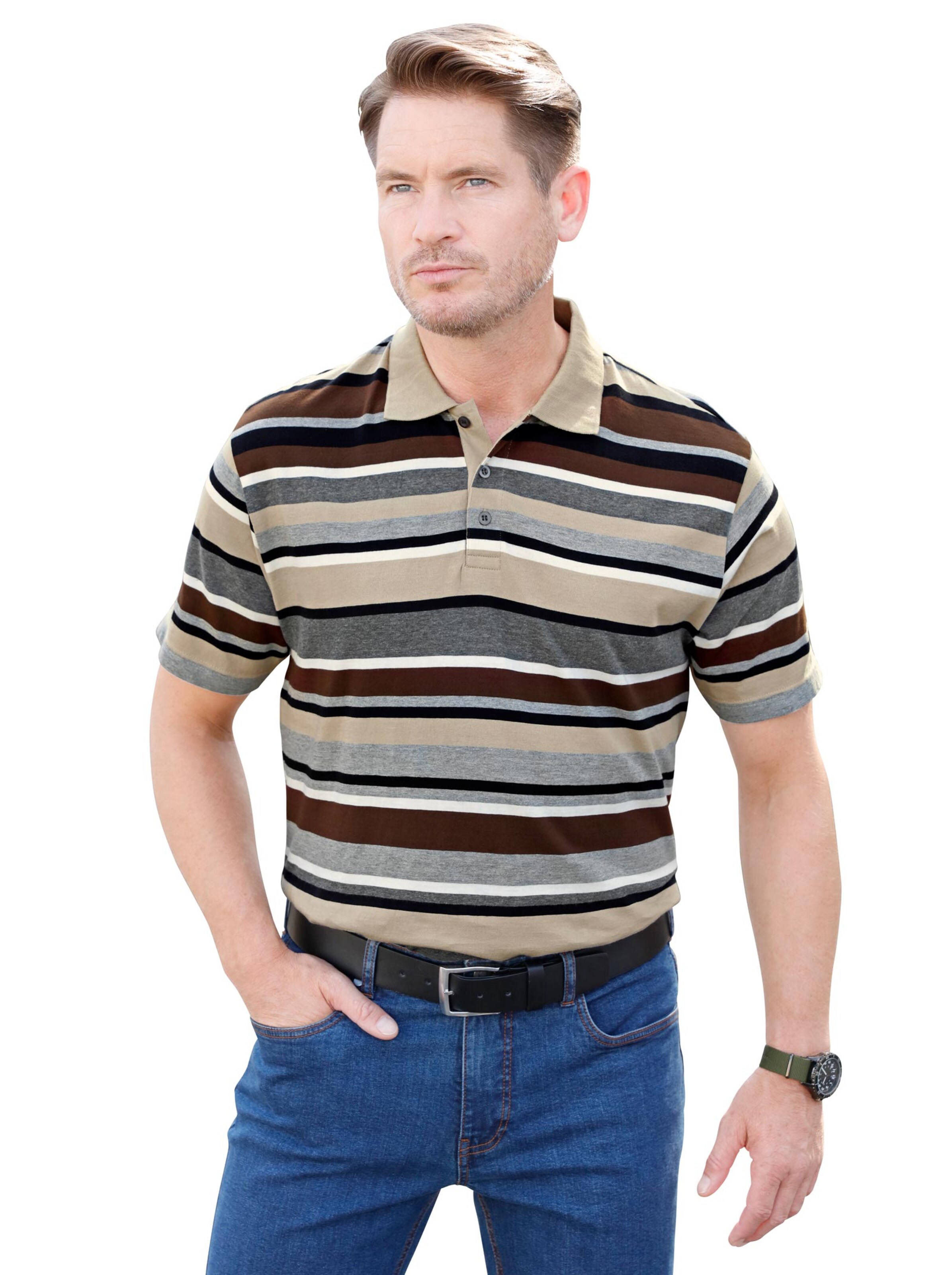 Poloshirt - beige-schoko-gestreift