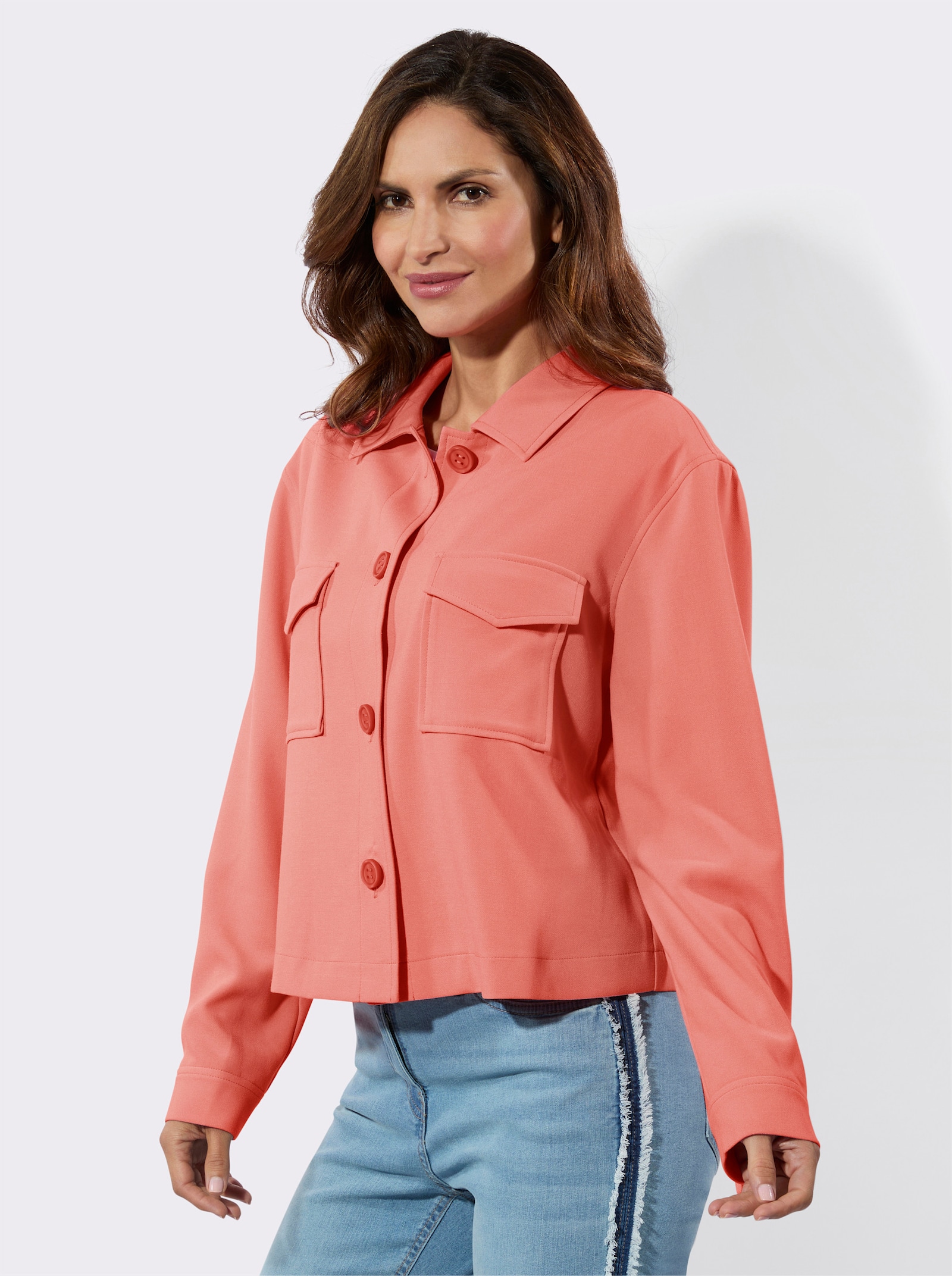 Kurzblazer in kastiger Form - koralle