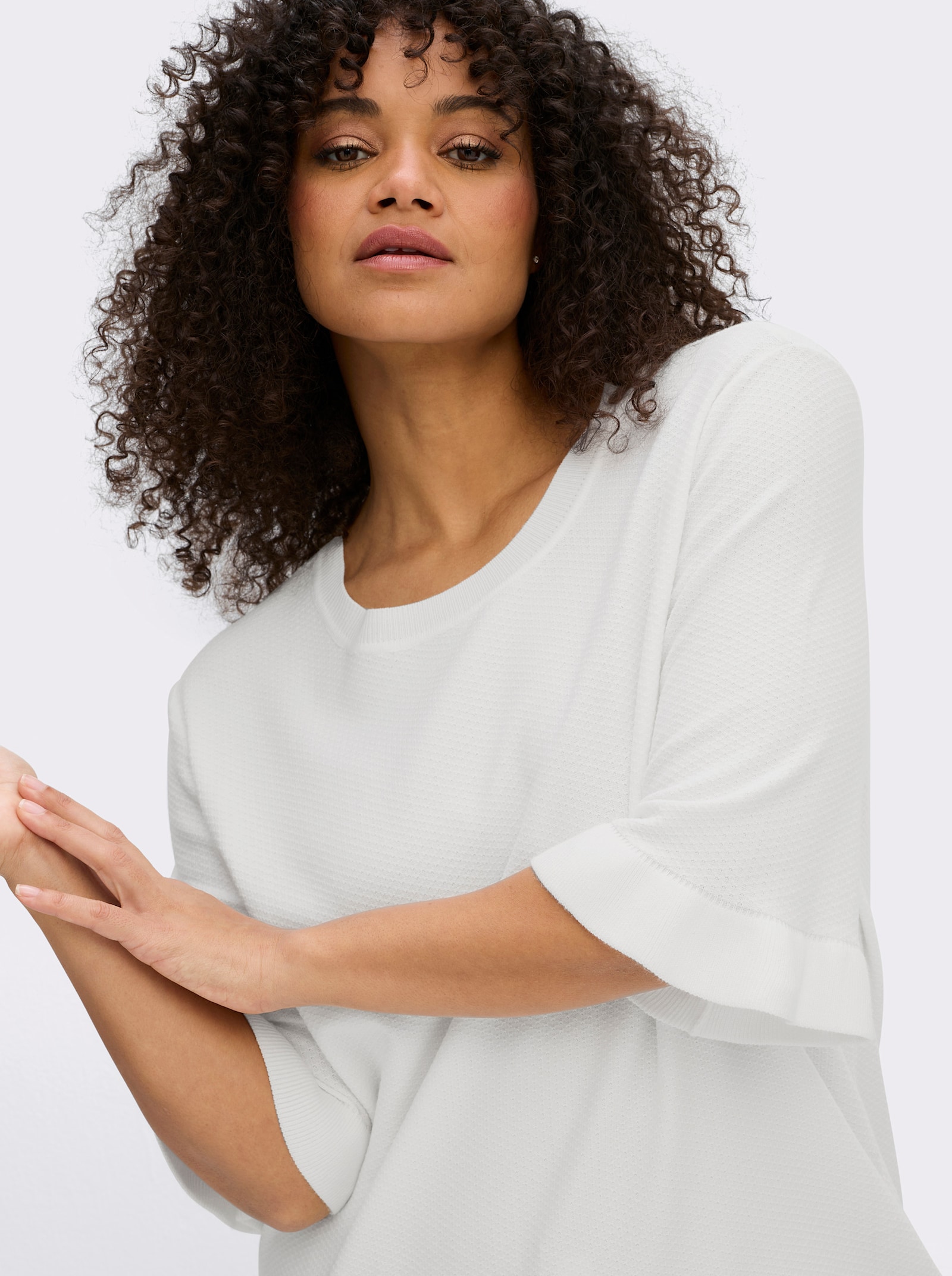 sheego Ajourpullover mit Volantärmeln - ecru