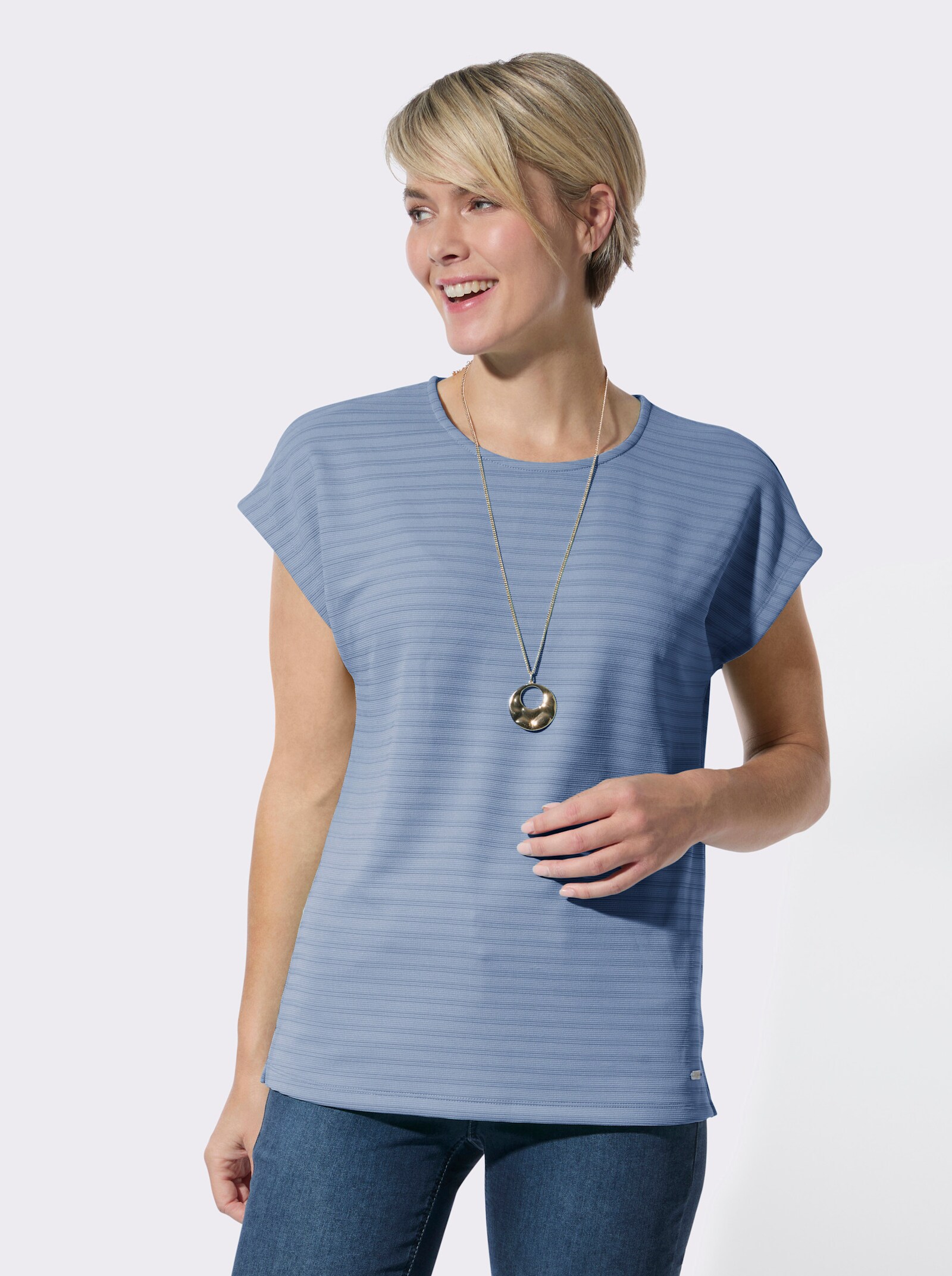 Rundhalsshirt mit Jacquardmuster - bleu