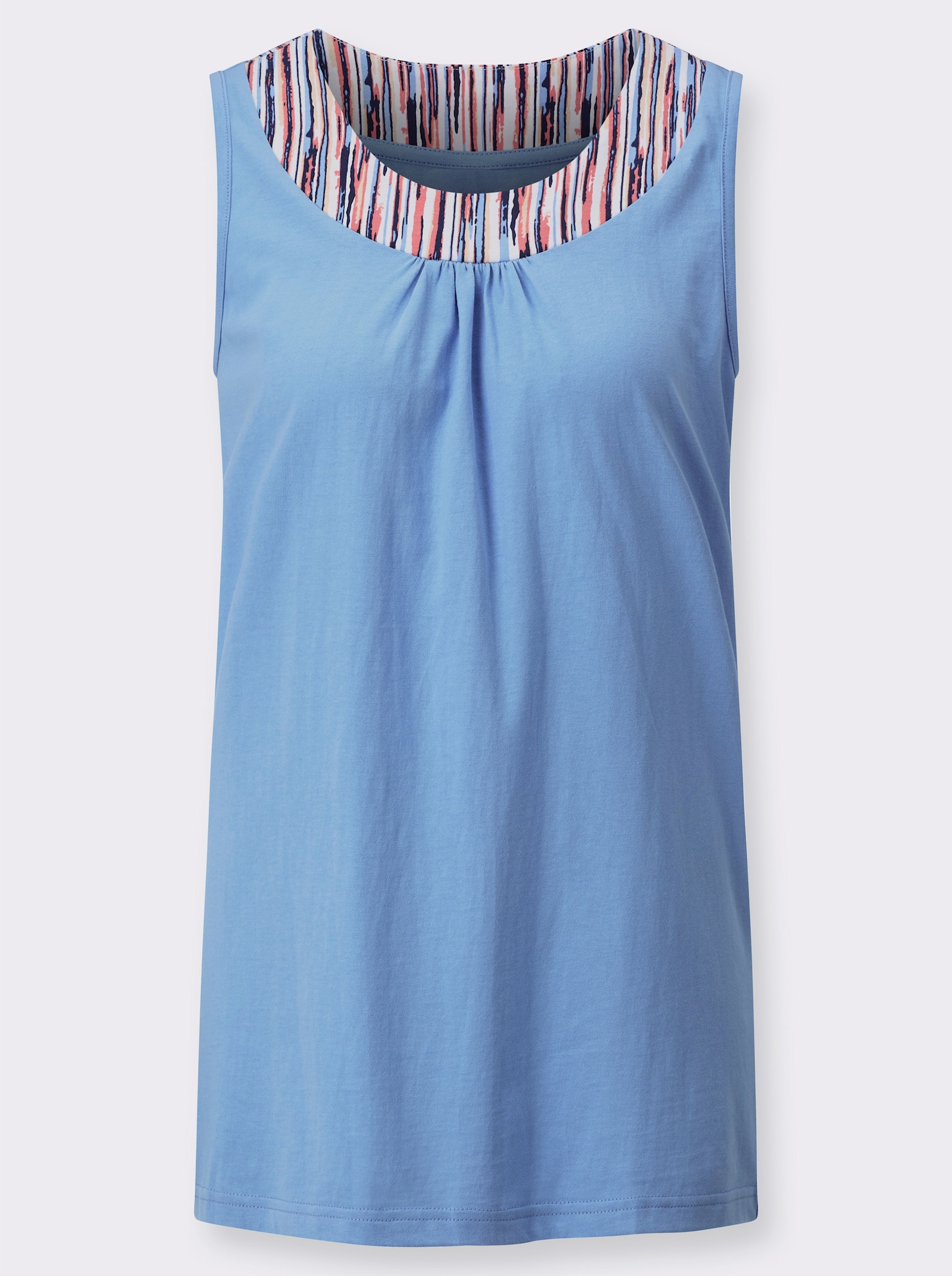 Lange top met rimpeling bij de ronde hals - hemelsblauw